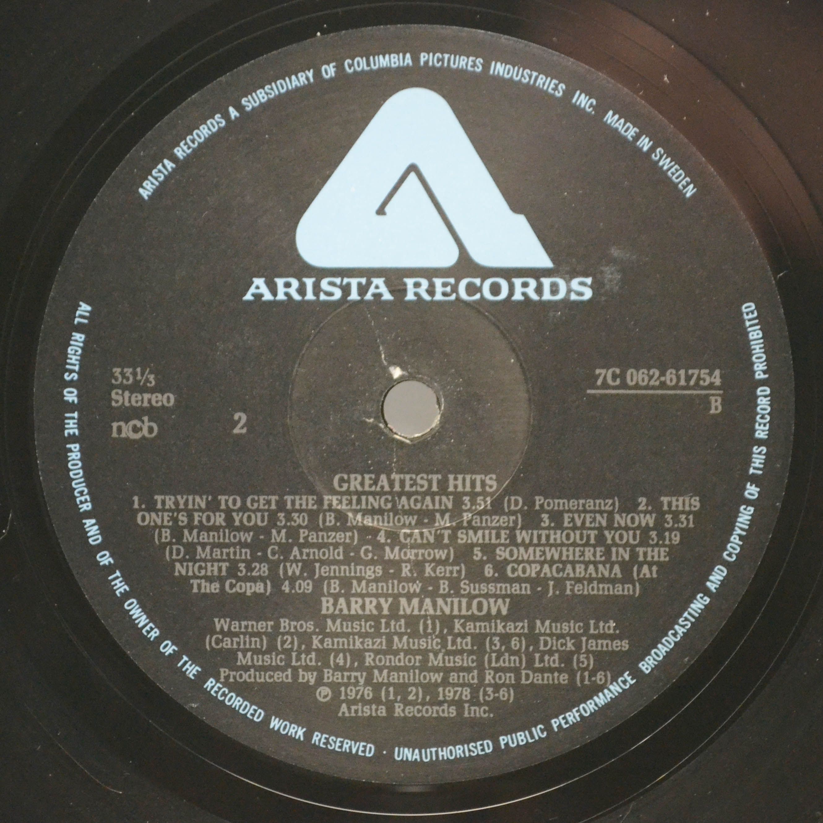 Виниловая пластинка Barry Manilow — Greatest Hits, 1978