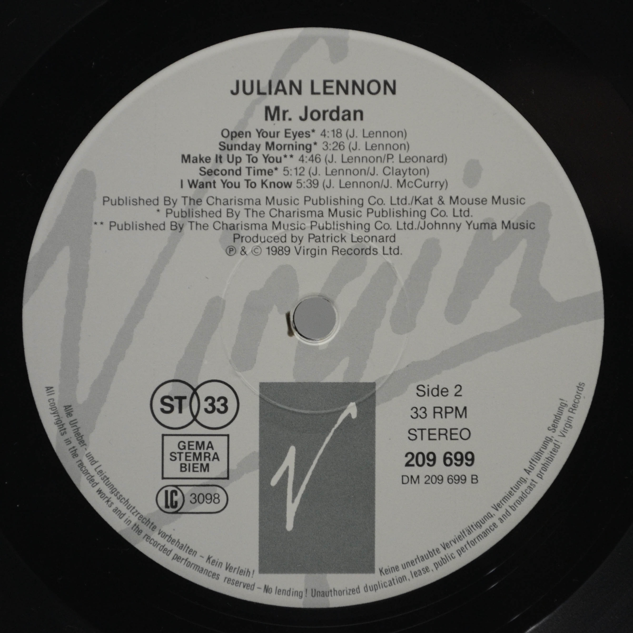 Виниловая пластинка Julian Lennon — Mr. Jordan, 1989