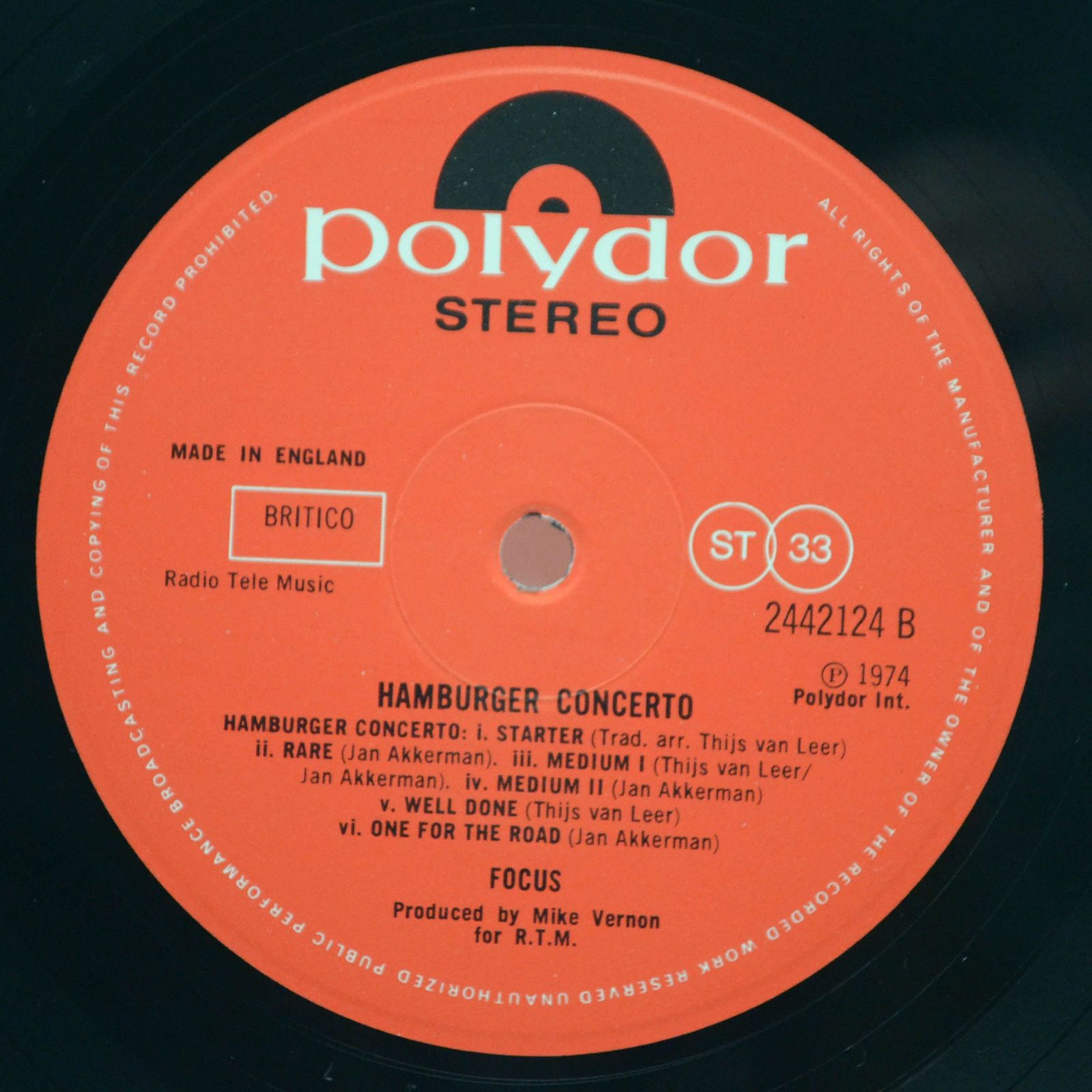 Виниловая пластинка Focus — Hamburger Concerto (UK), 1974