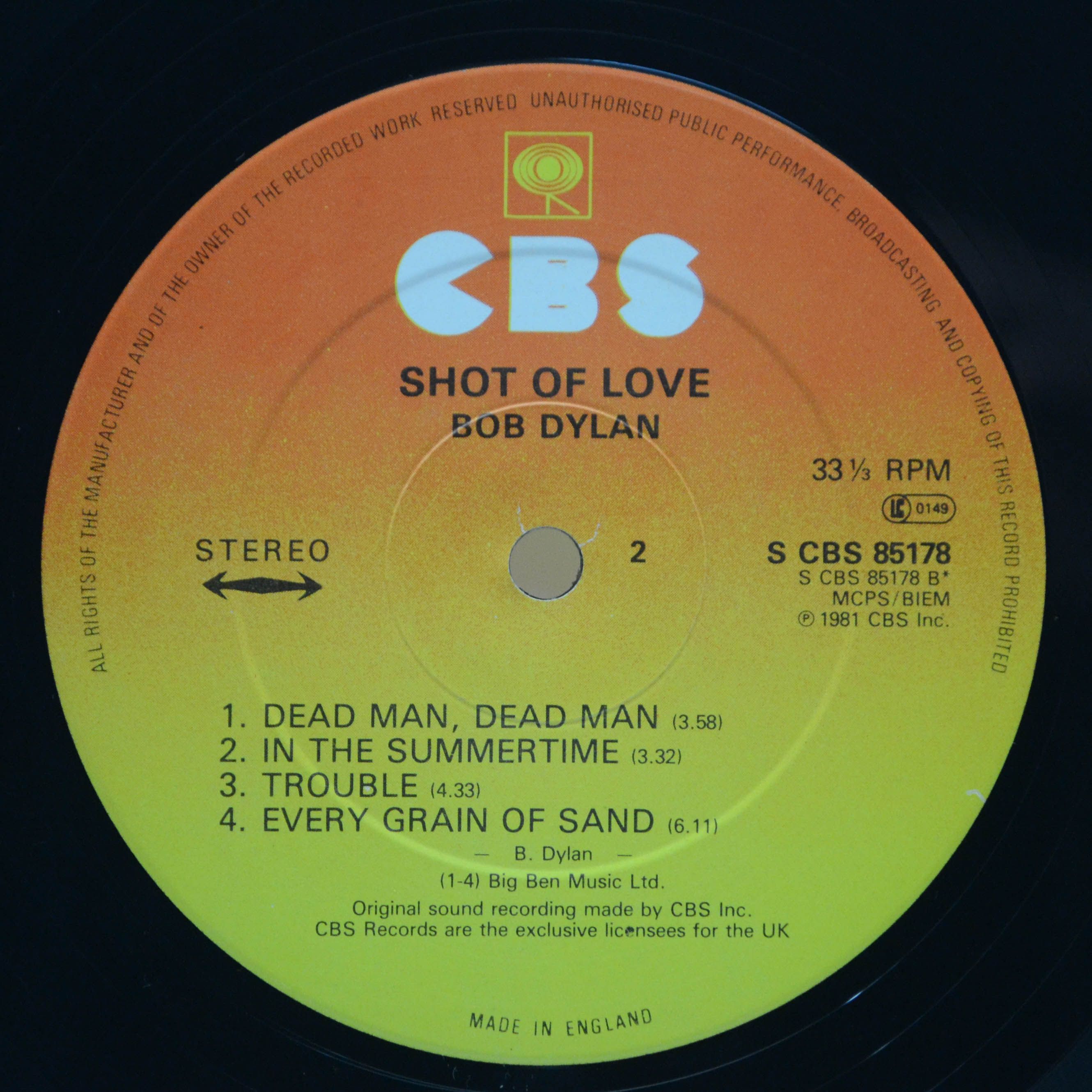 Bob Dylan — Shot Of Love (UK), 1981