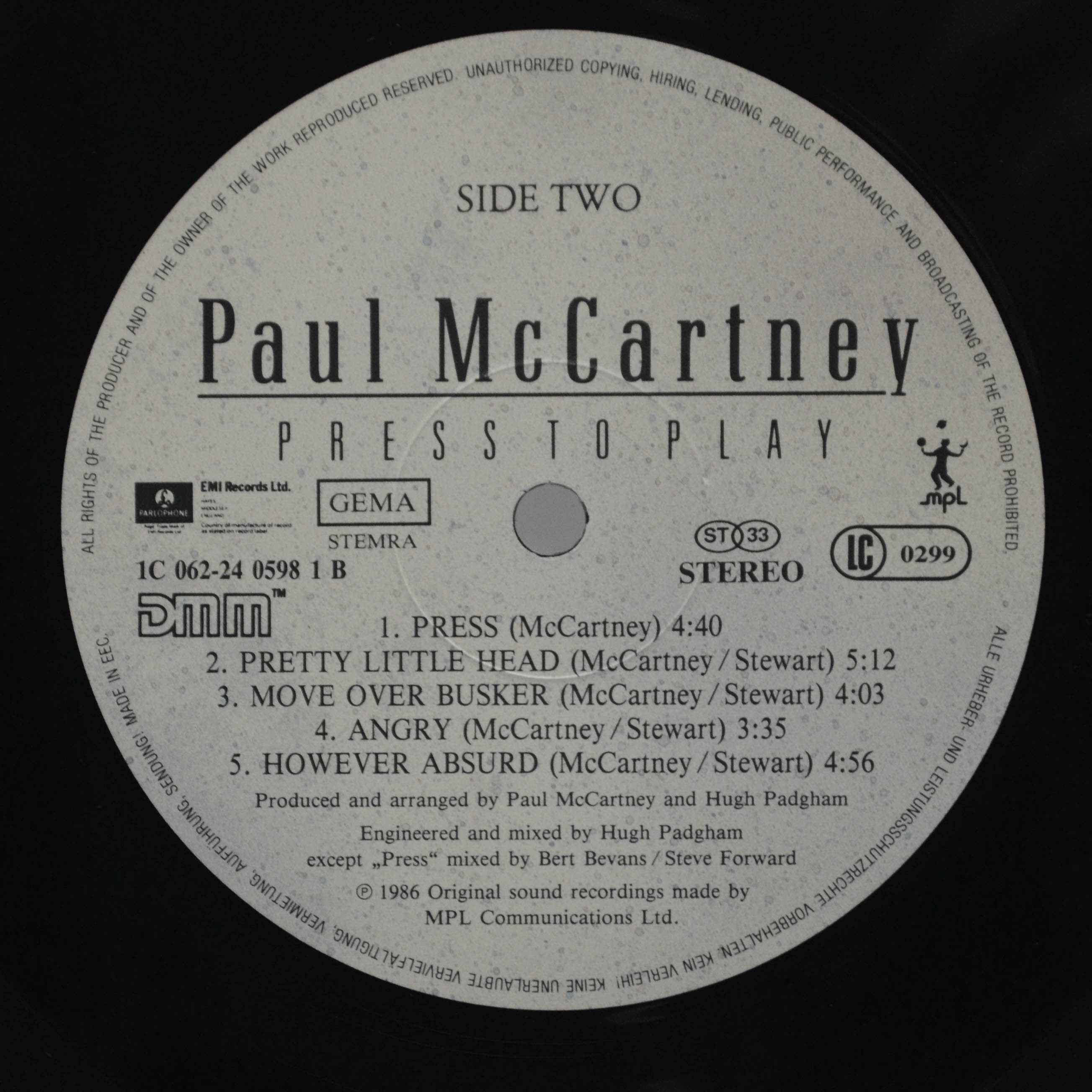 Paul McCartney — Press To Play, 1986