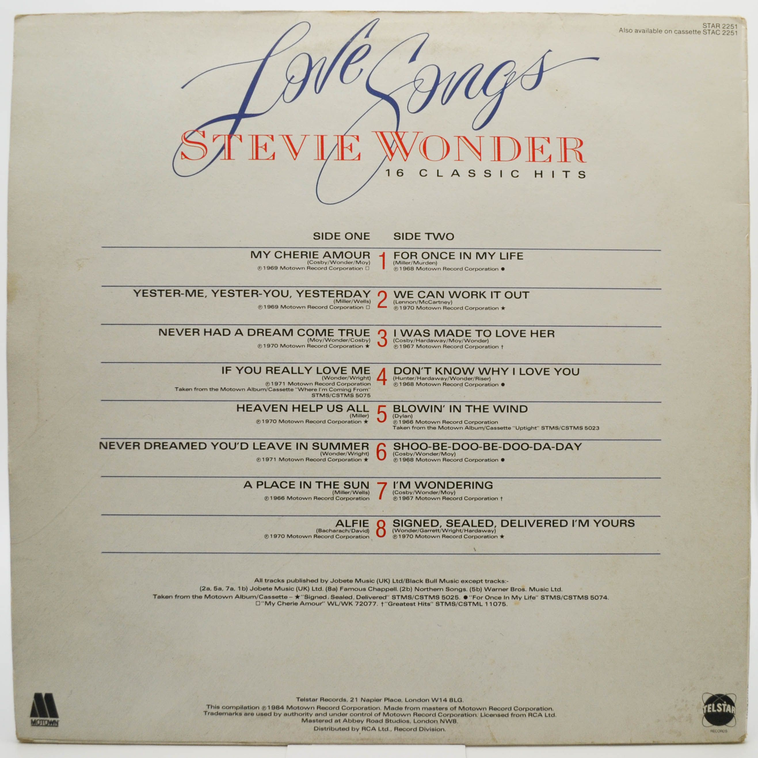 Виниловая пластинка Stevie Wonder — Love Songs, 1984