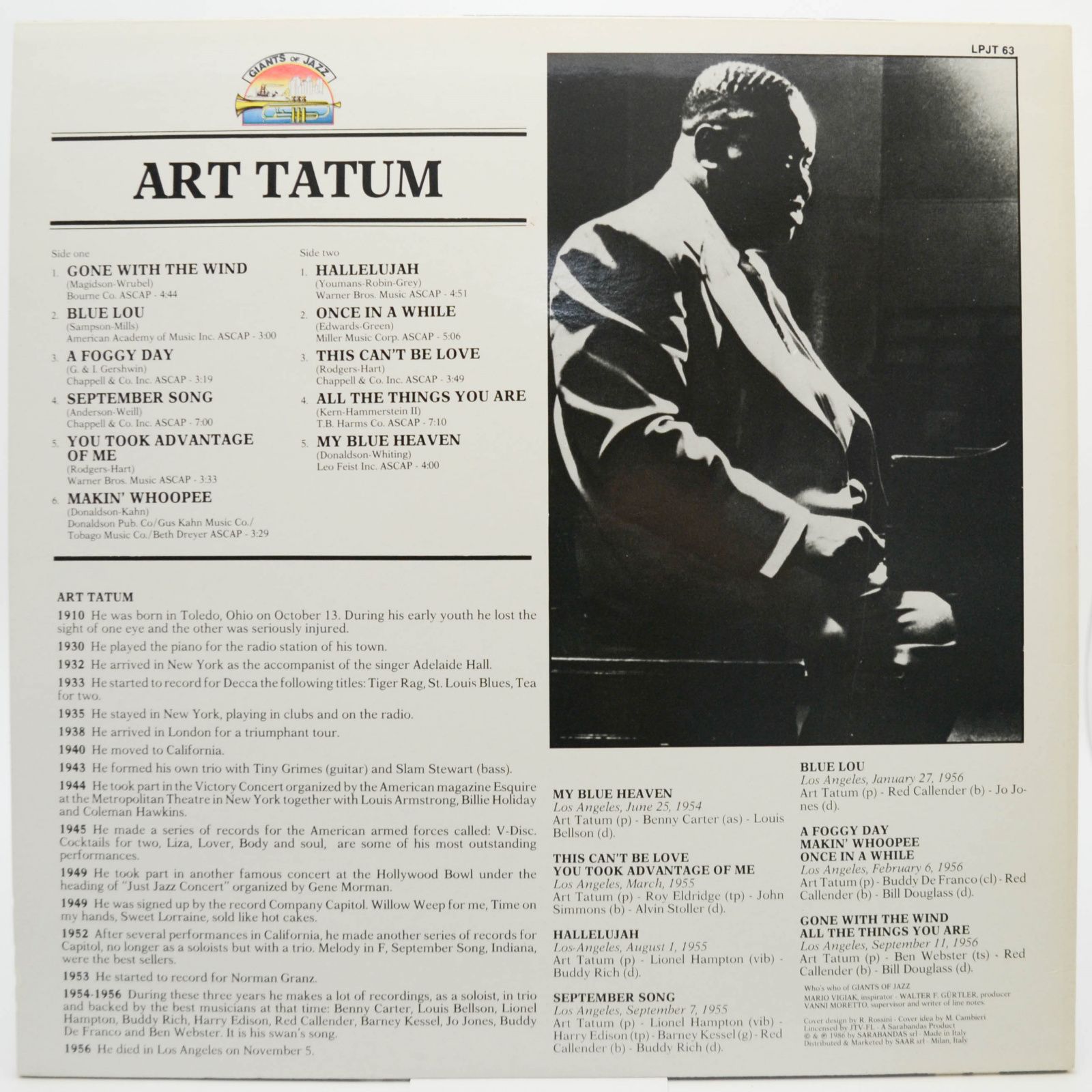 Виниловая пластинка Art Tatum — Art Tatum, 1986