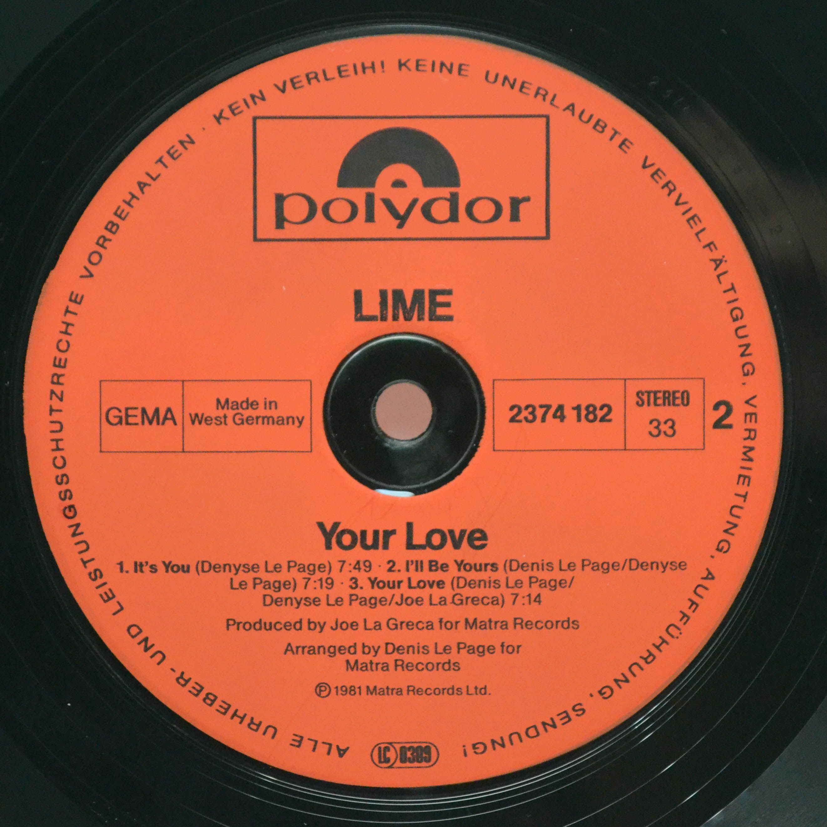 Виниловая пластинка Lime — Your Love, 1981