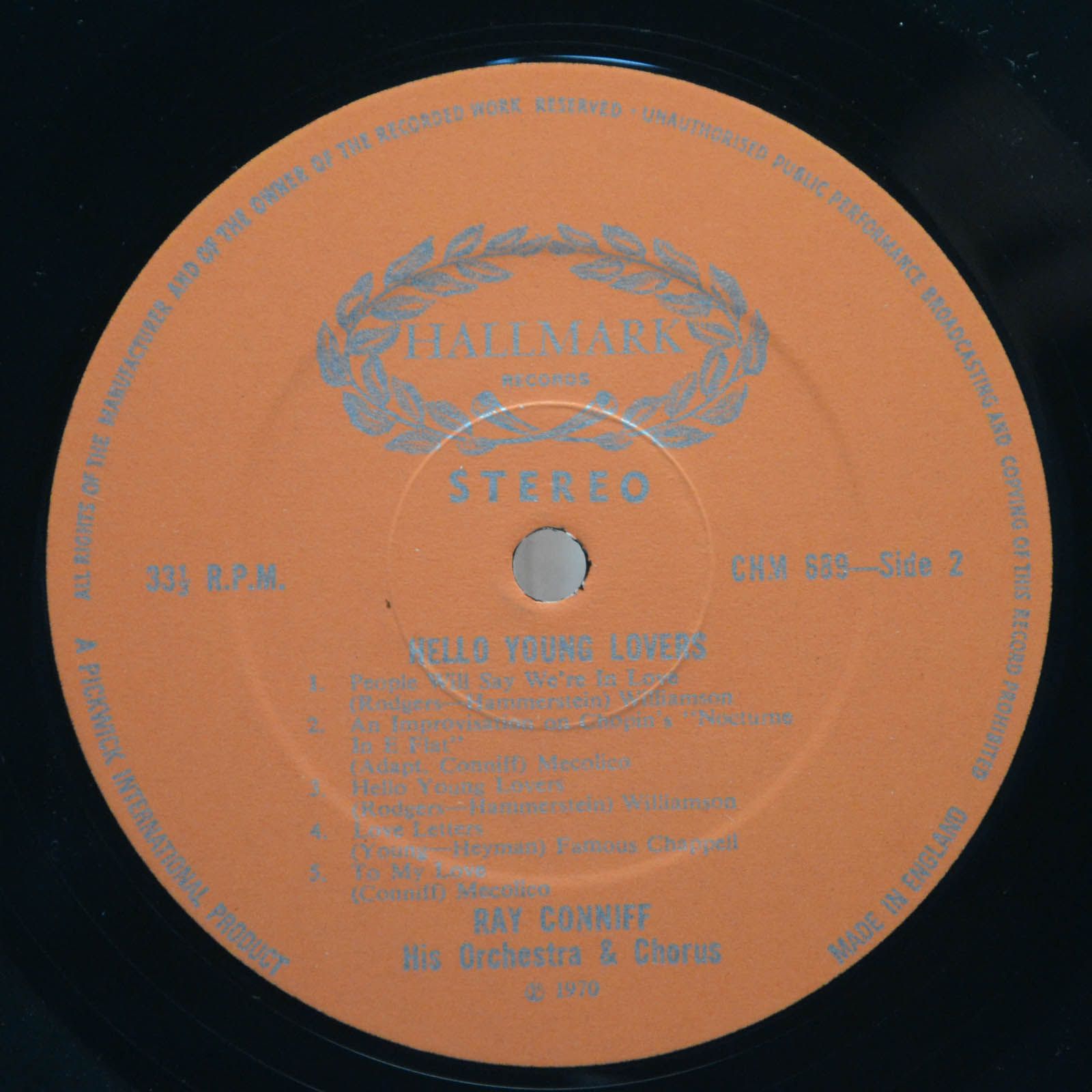 Виниловая пластинка Ray Conniff — Hello Young Lovers (UK), 1970