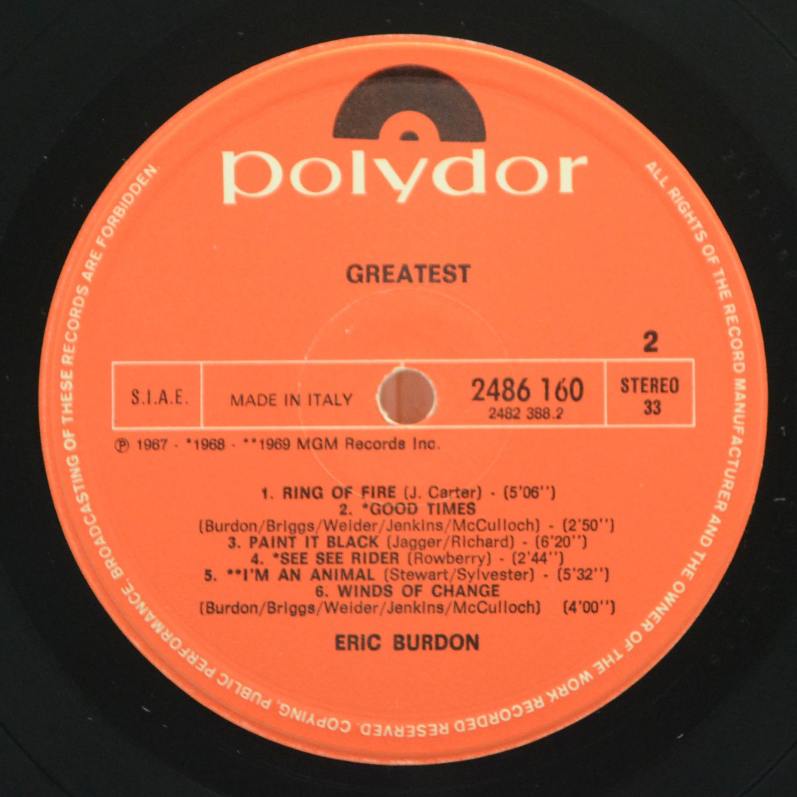 Виниловая пластинка Eric Burdon — Greatest, 1969