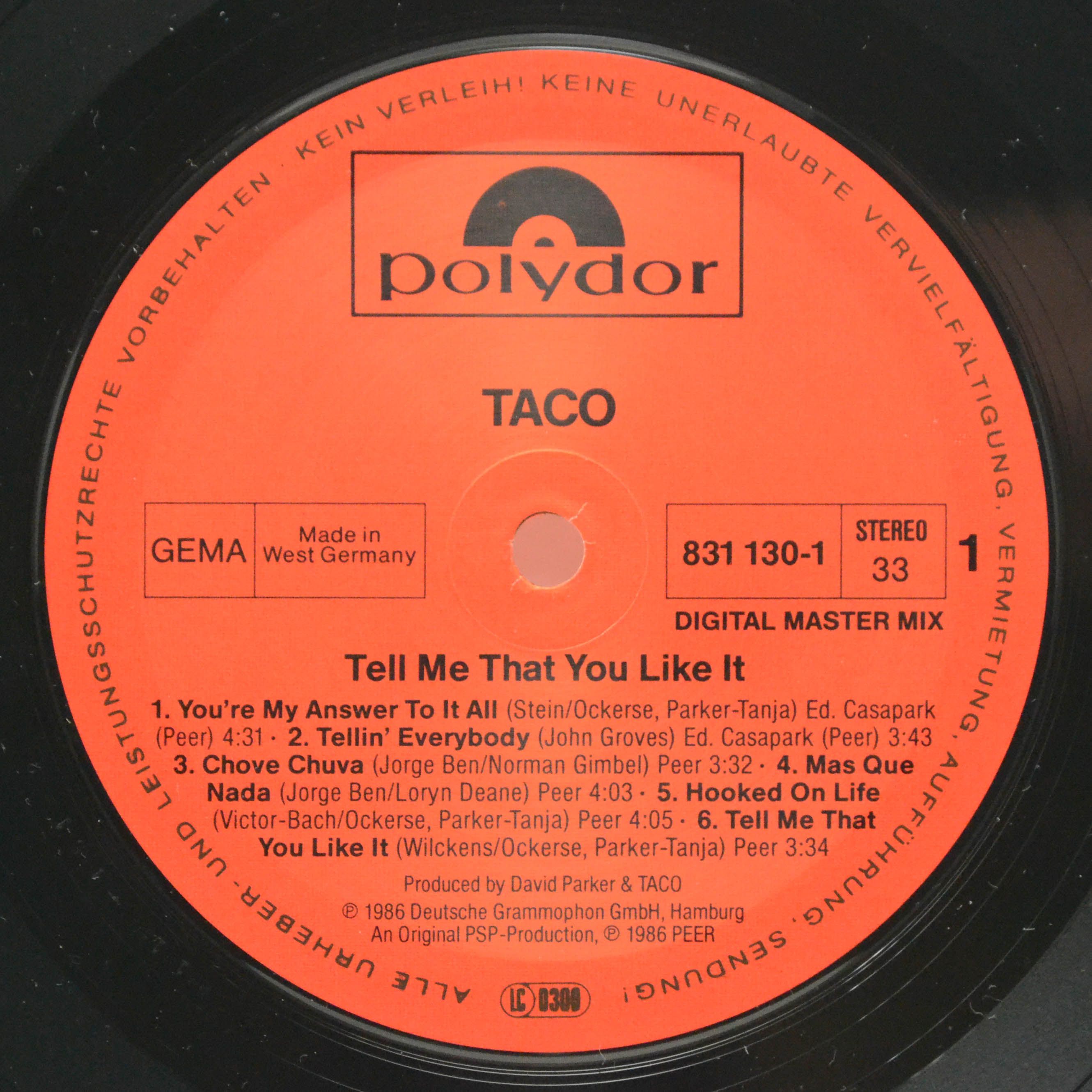 Виниловая пластинка Taco — Tell Me That You Like It, 1986