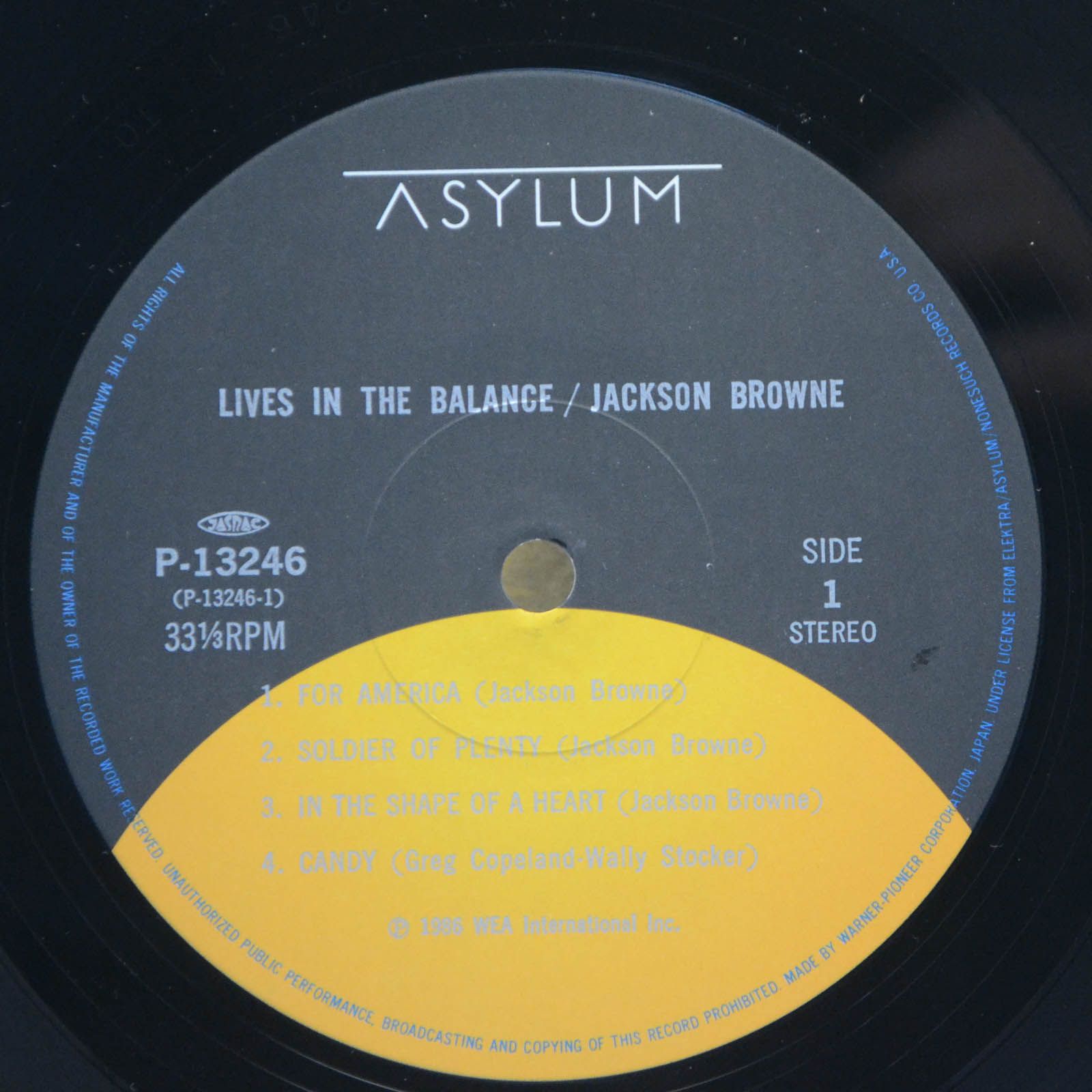 Виниловая пластинка Jackson Browne — Lives In The Balance, 1986