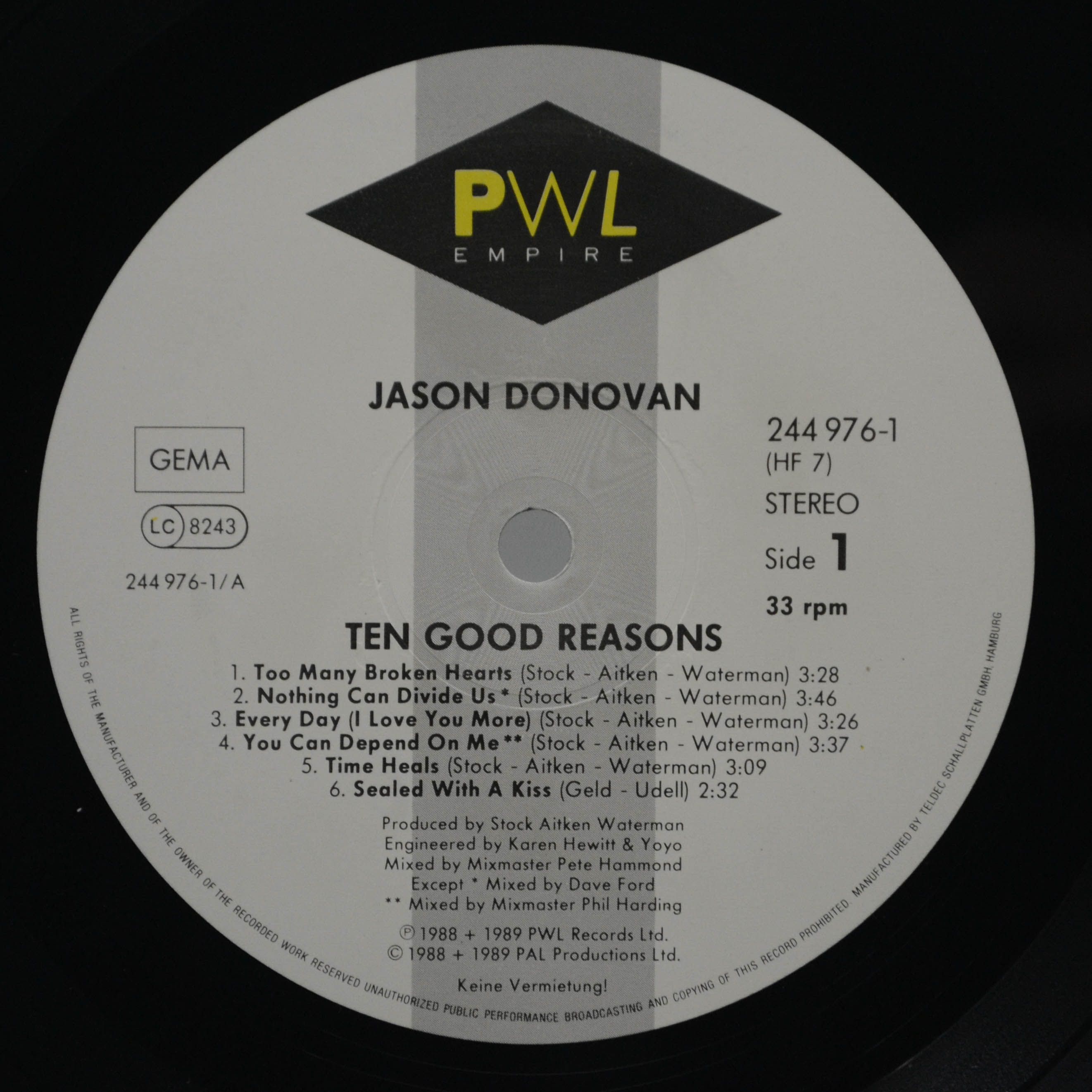 Виниловая пластинка Jason Donovan — Ten Good Reasons, 1989