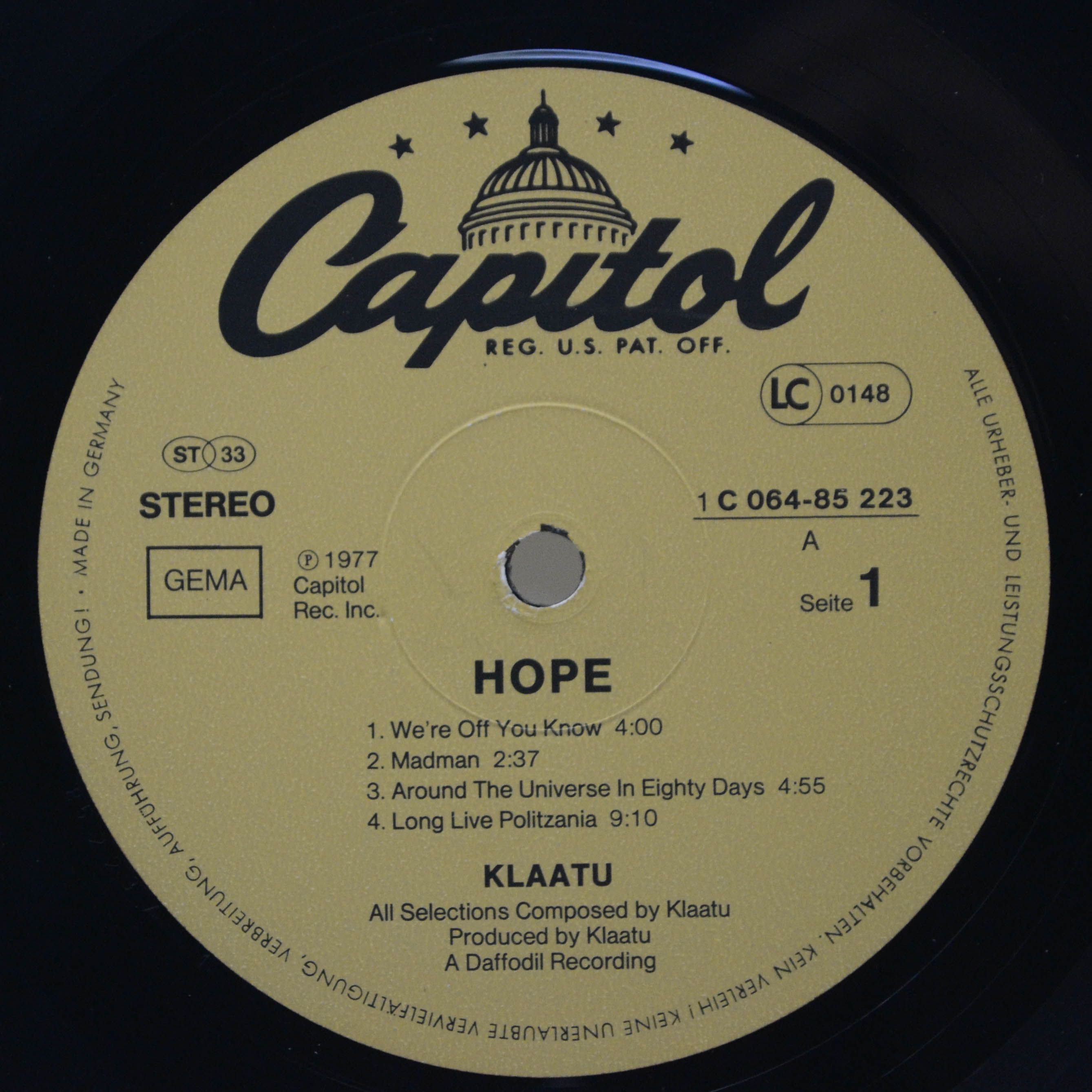 Виниловая пластинка Klaatu — Hope, 1977