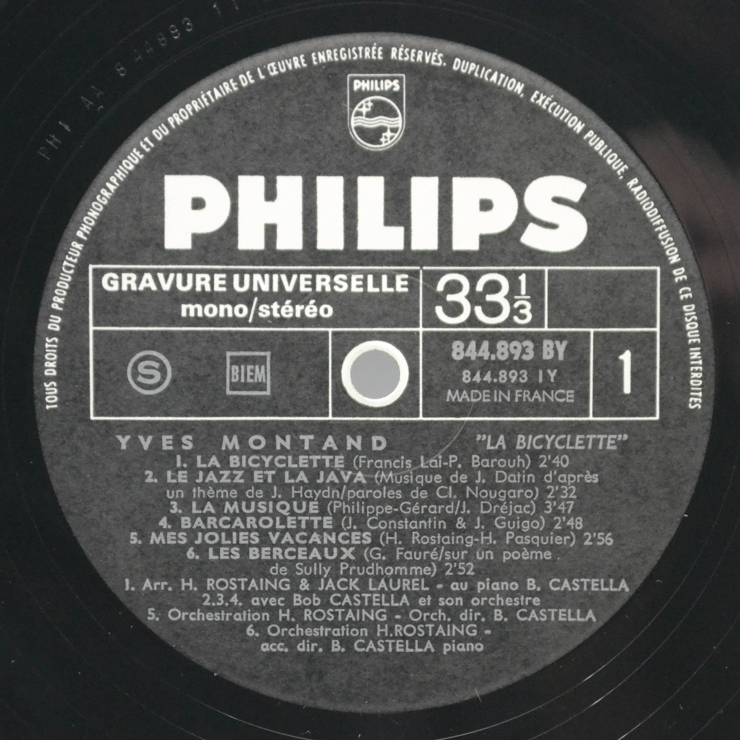 Yves Montand — La Bicyclette (1-st, France), 1968