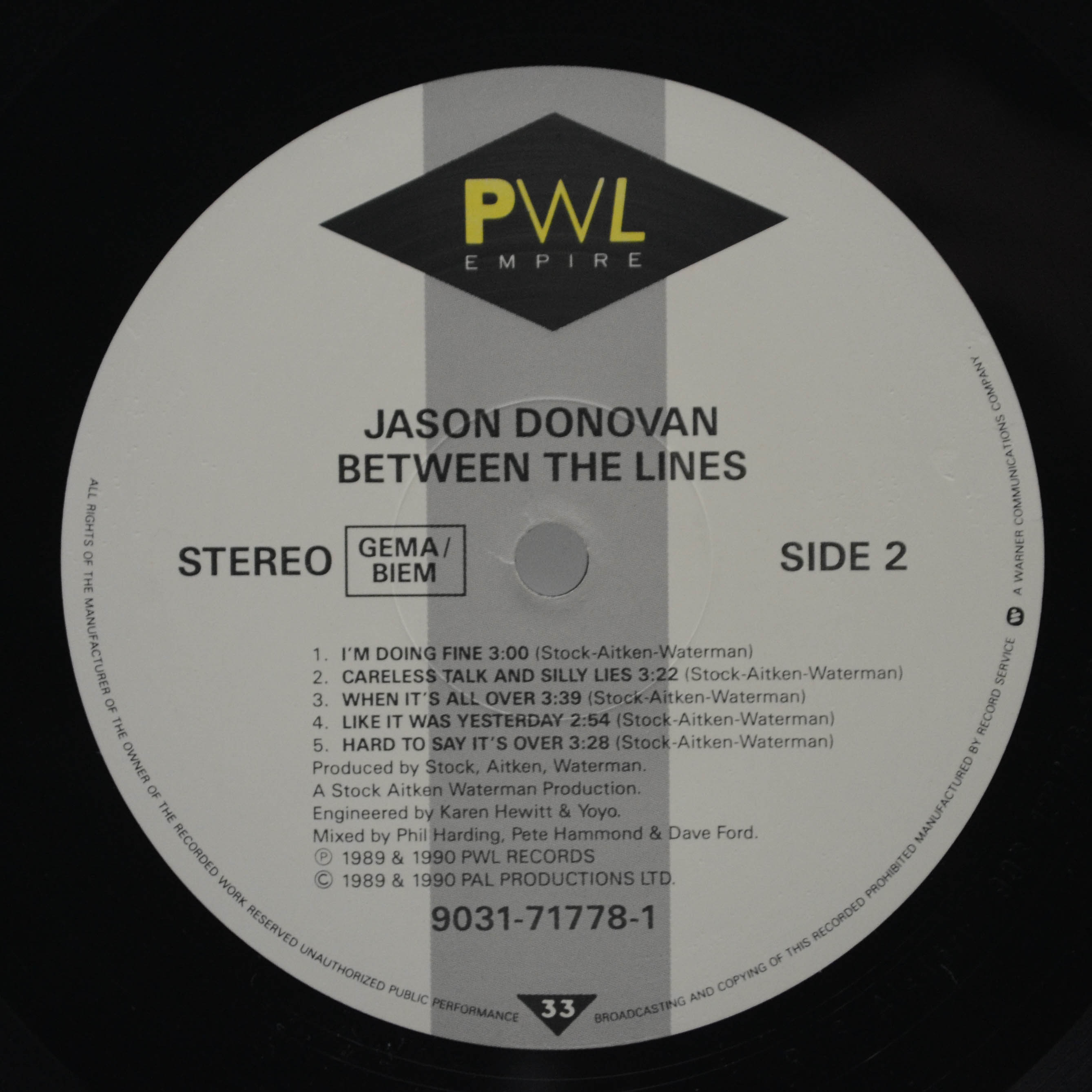 Виниловая пластинка Jason Donovan — Between The Lines, 1990