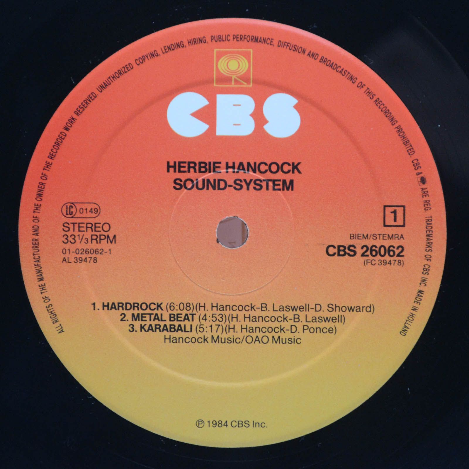 Виниловая пластинка Herbie Hancock — Sound-System, 1984