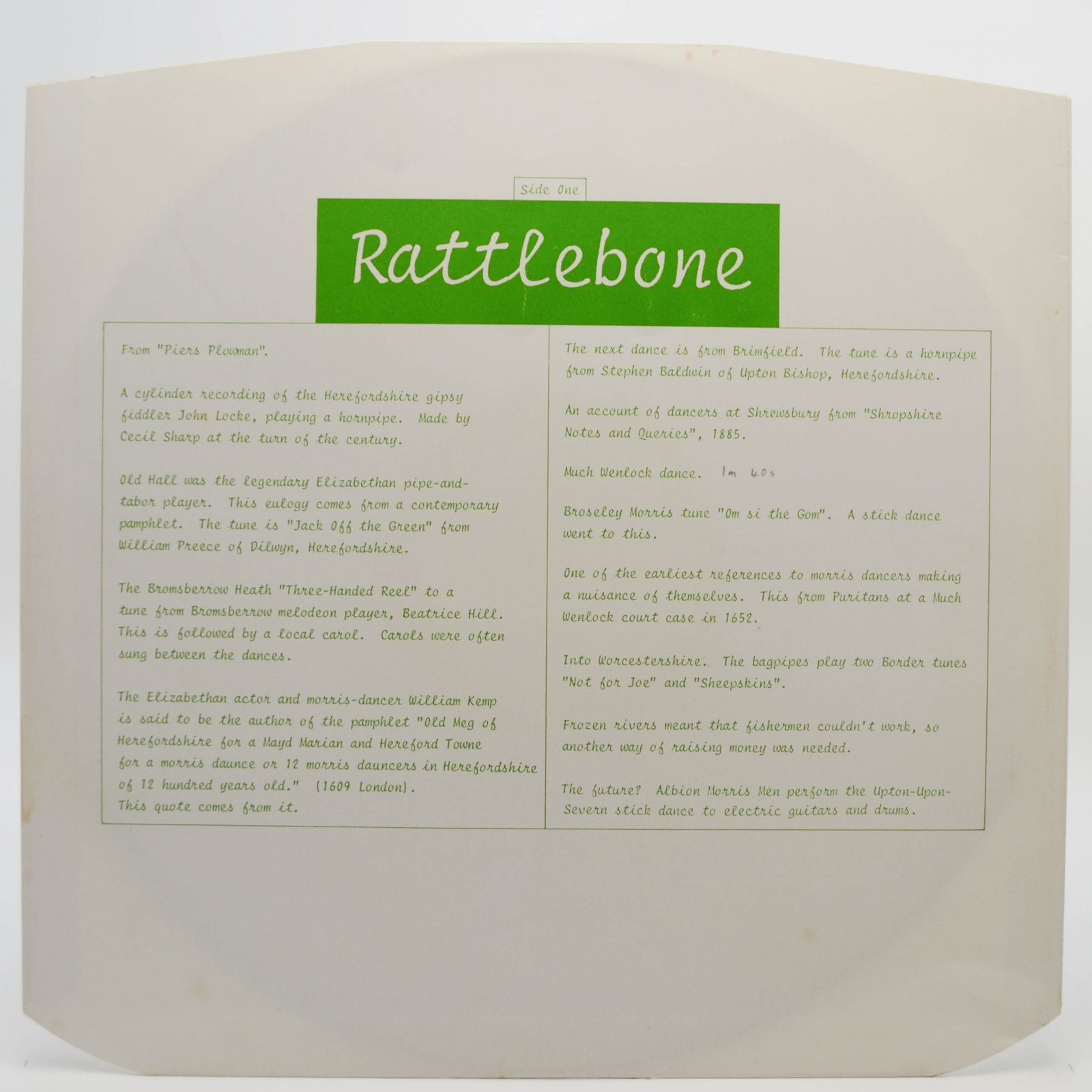Виниловая пластинка Ashley Hutchings — Rattlebone & Ploughjack (1-st, UK), 1976