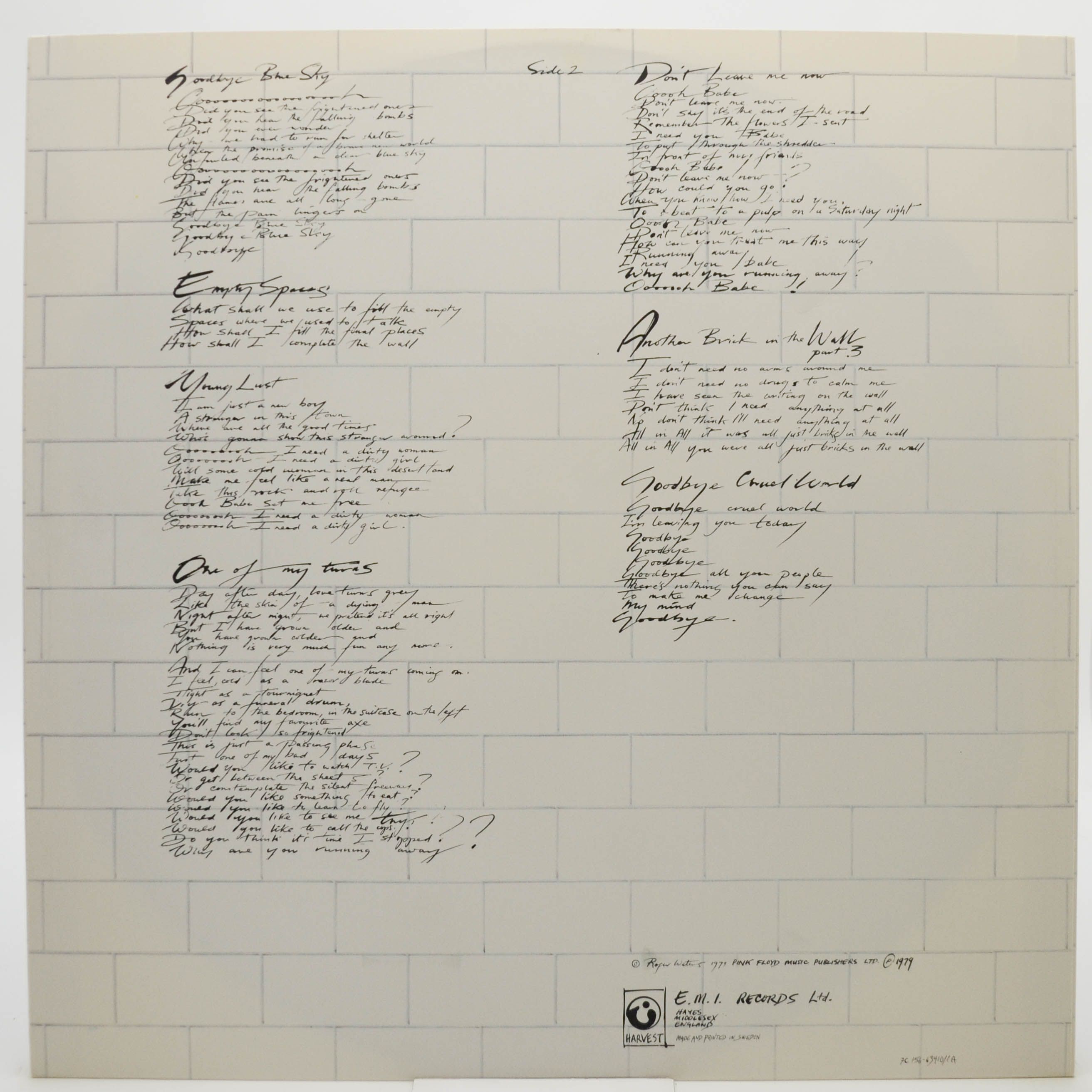 Виниловая пластинка Pink Floyd — The Wall (2LP), 1979