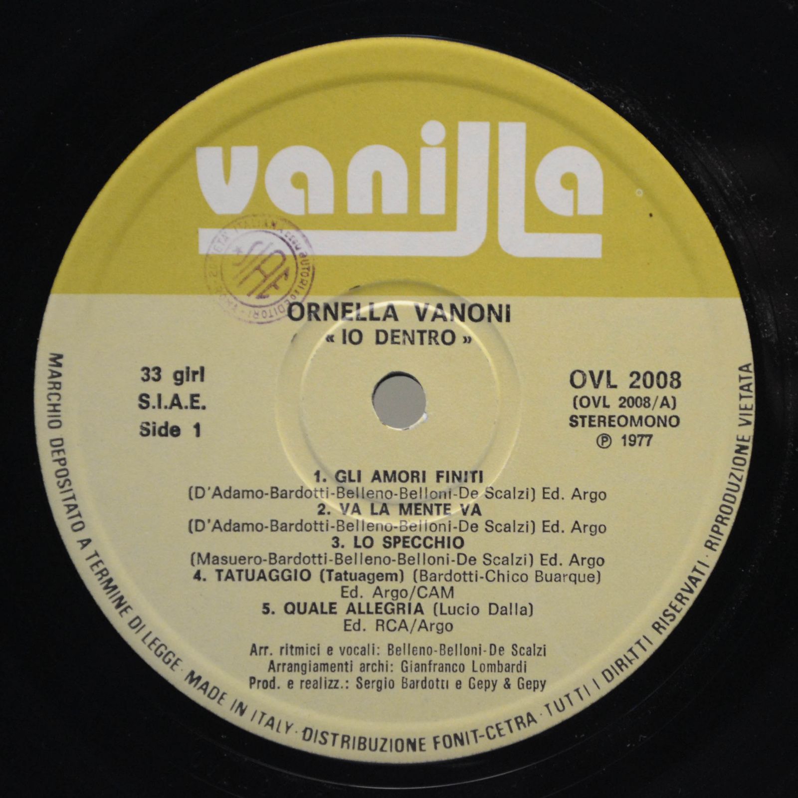 Виниловая пластинка Ornella Vanoni — Io Dentro (Italy), 1977