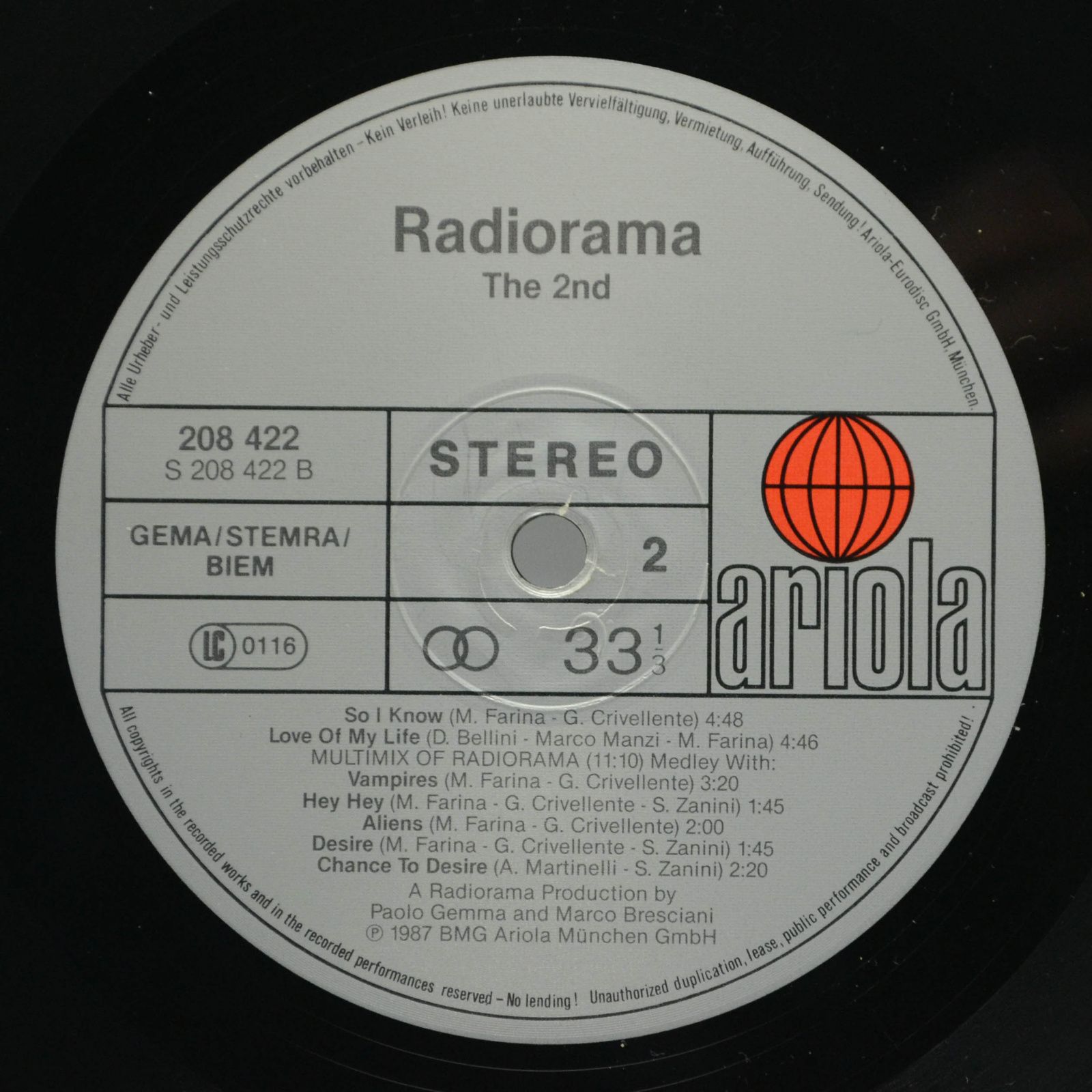 Виниловая пластинка Radiorama — The Second, 1987
