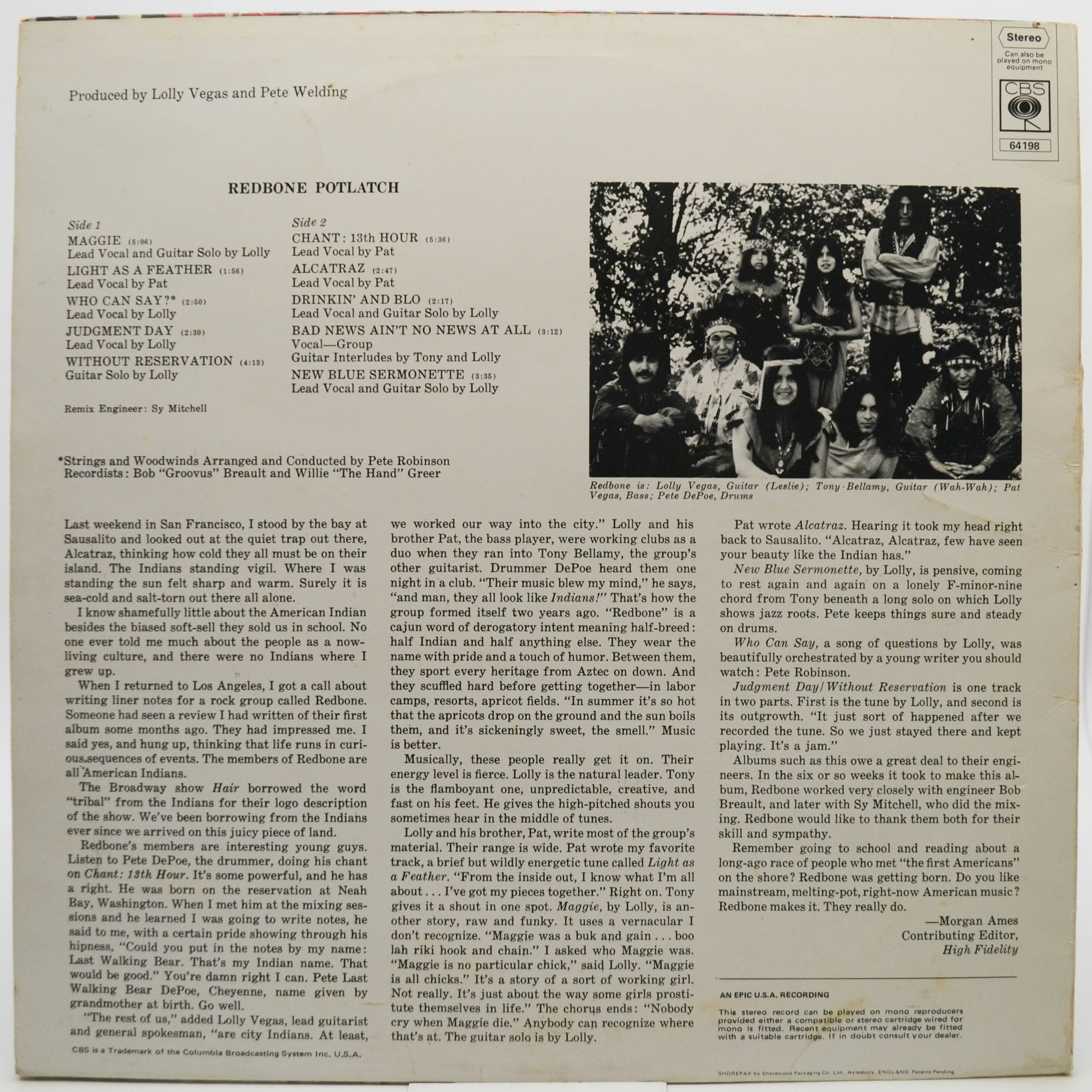 Виниловая пластинка Redbone — Potlatch (UK), 1970