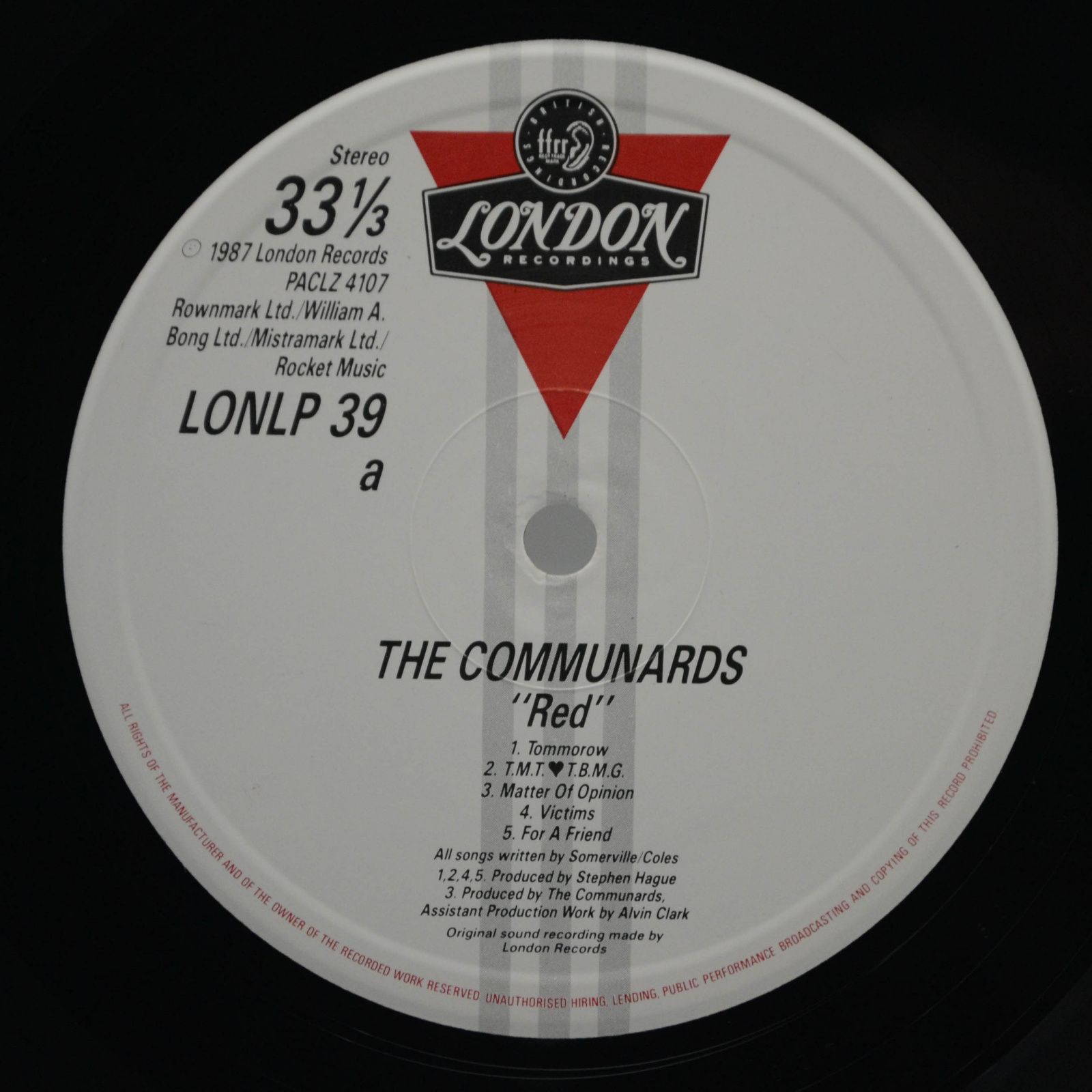 Виниловая пластинка Communards — Red (1-st, UK), 1987