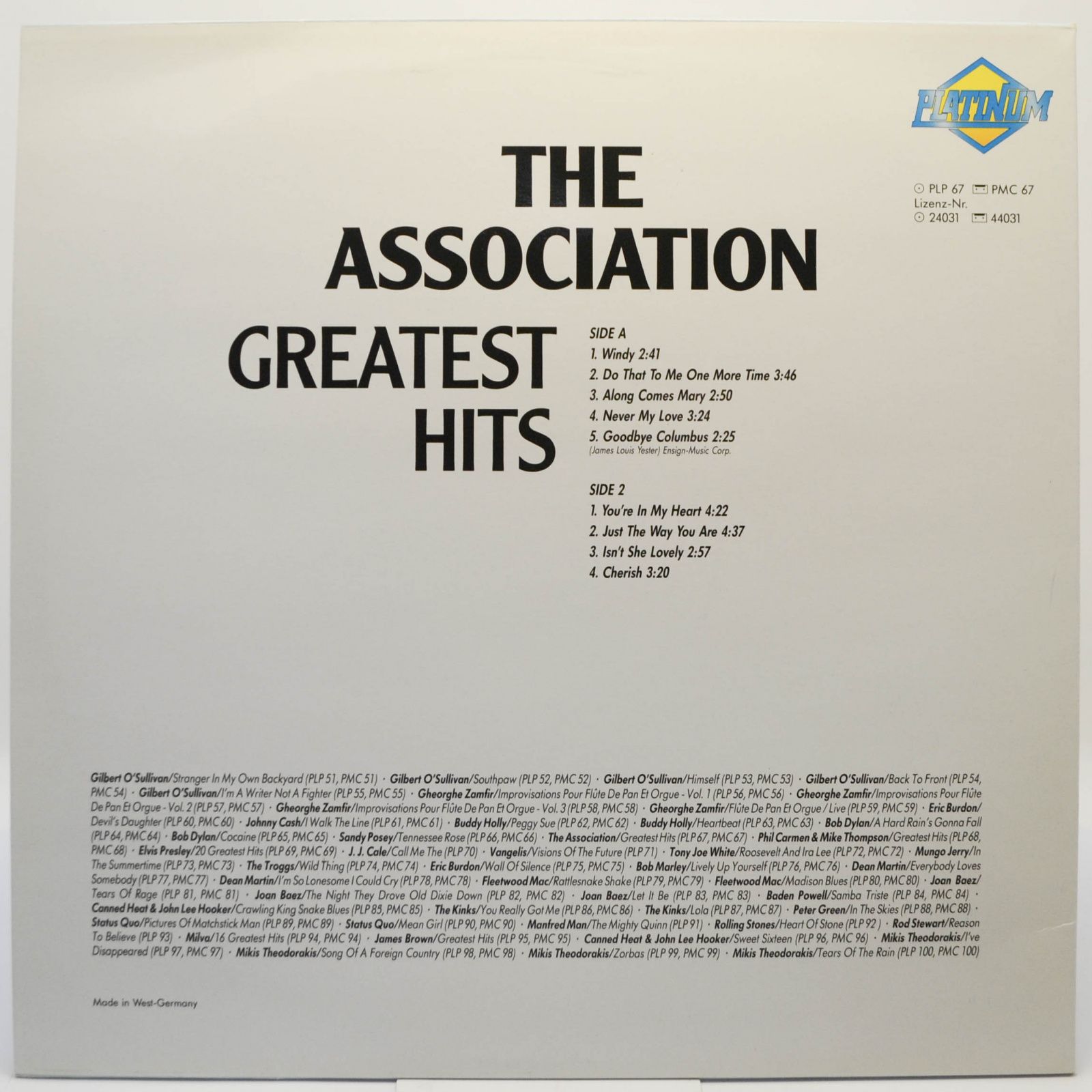Виниловая пластинка Association — Greatest Hits, 1983