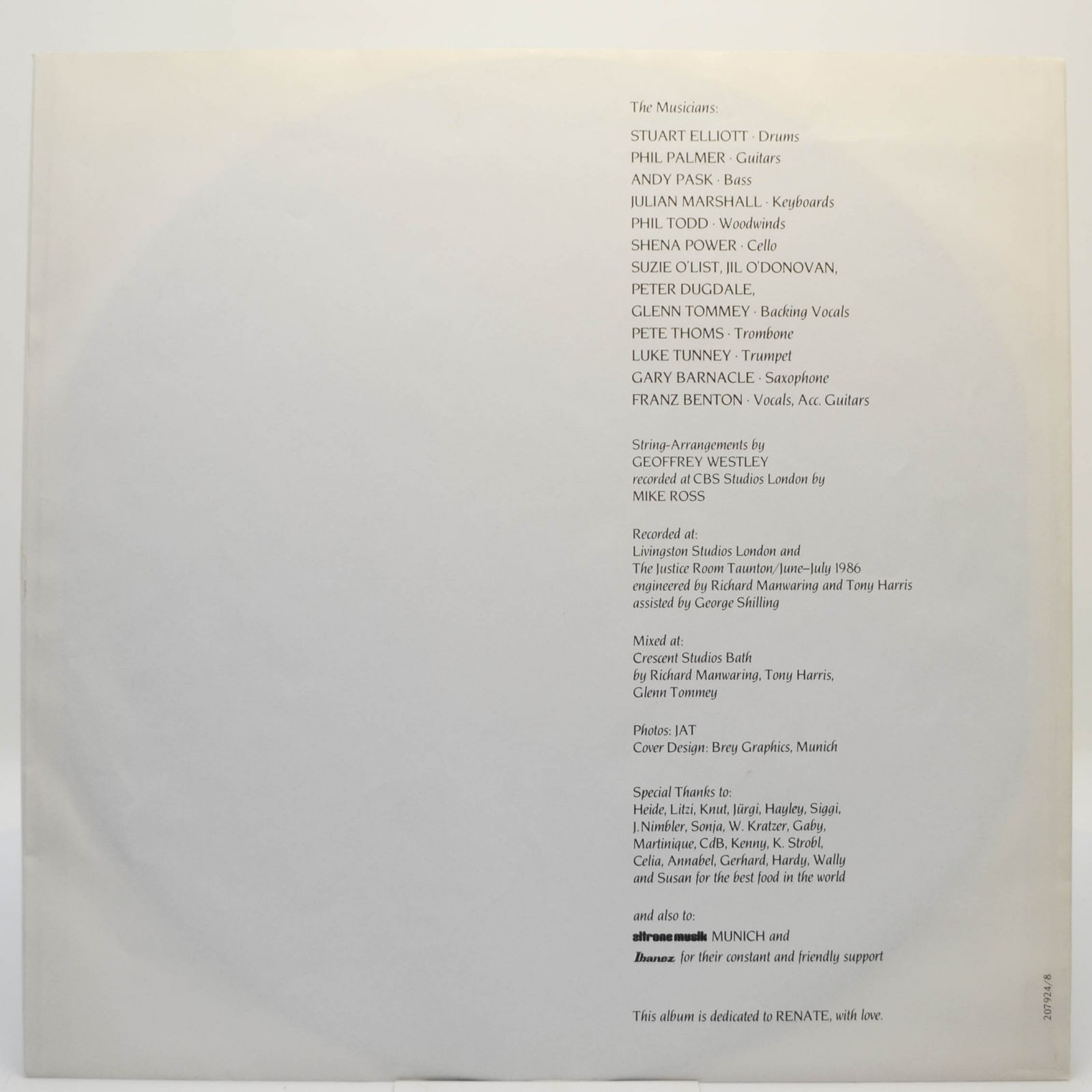 Виниловая пластинка Franz Benton — Talking To A Wall, 1986