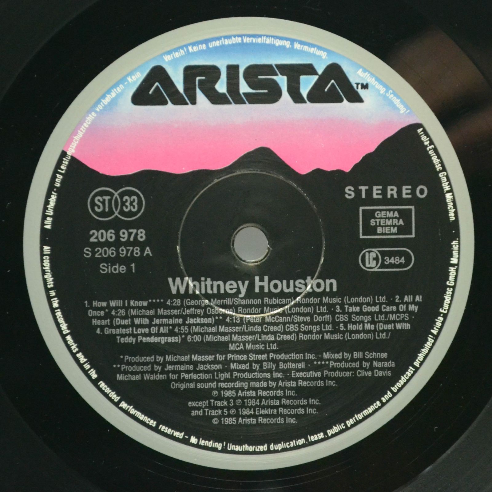 Виниловая пластинка Whitney Houston — Whitney Houston, 1986