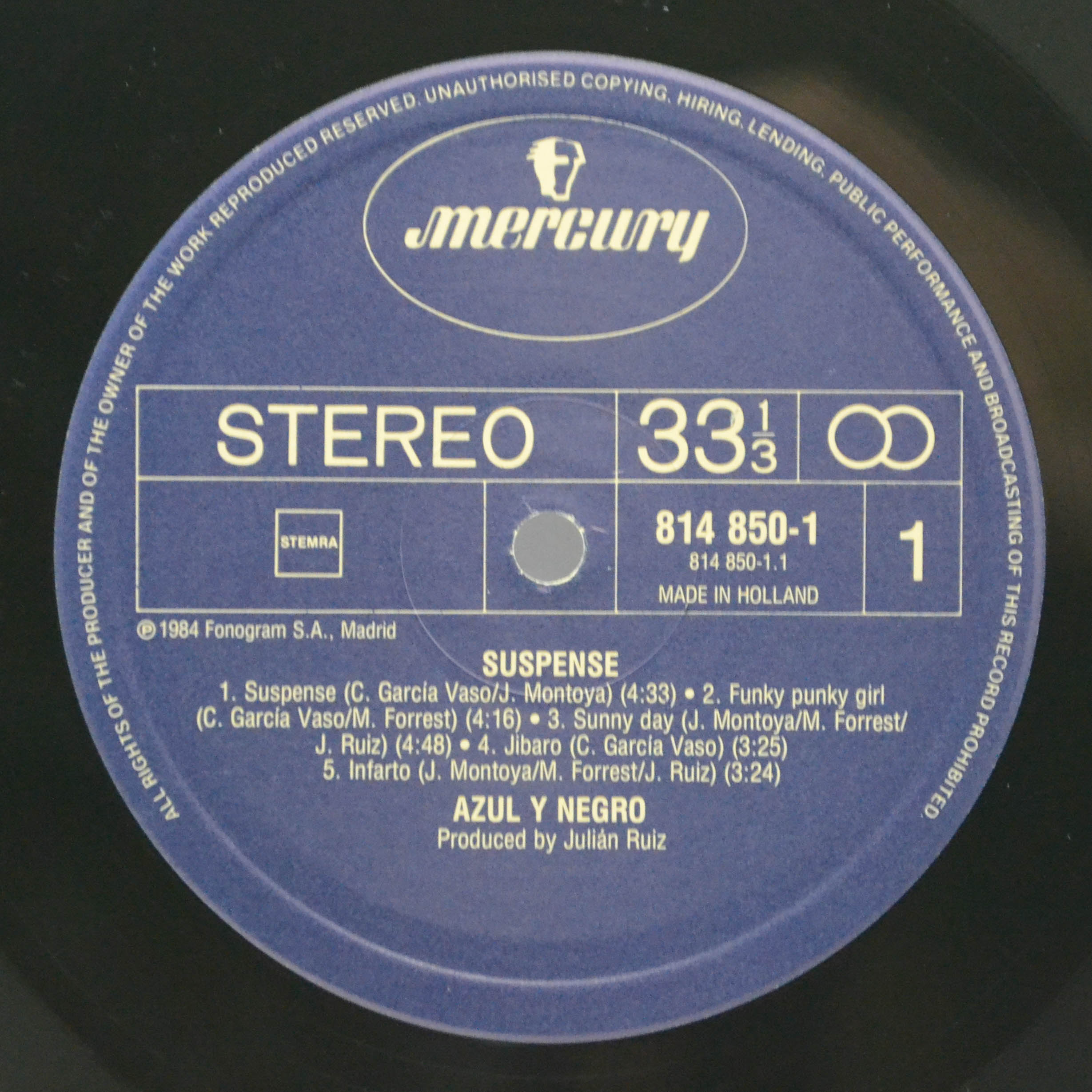 Виниловая пластинка Azul Y Negro — Suspense, 1984