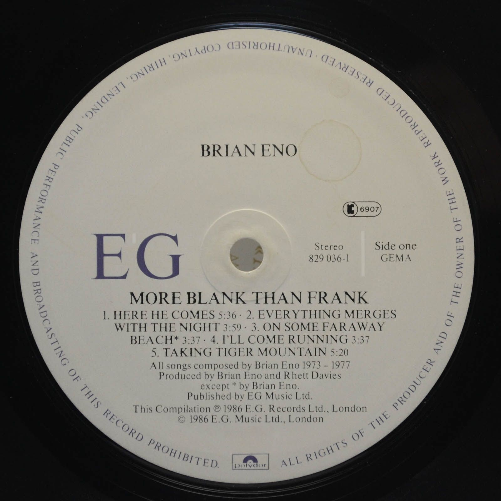 Виниловая пластинка Eno — More Blank Than Frank, 1986