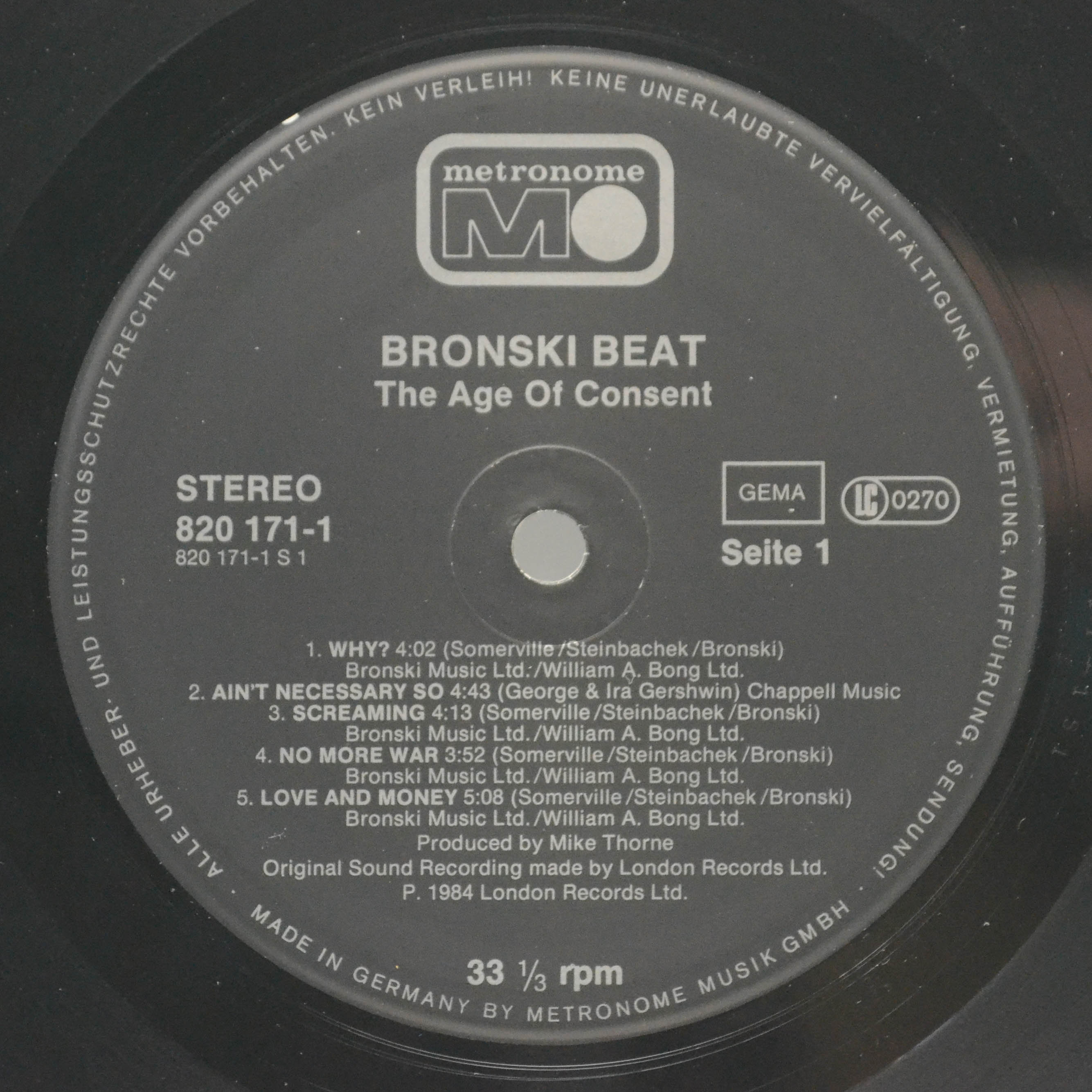 Виниловая пластинка Bronski Beat — The Age Of Consent, 1984