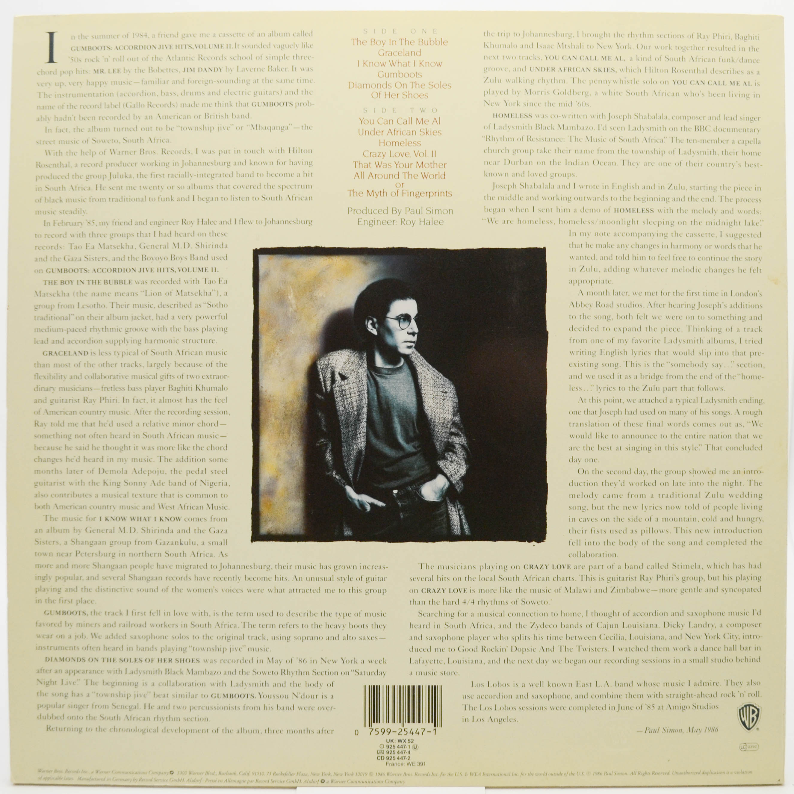 Виниловая пластинка Paul Simon — Graceland, 1986