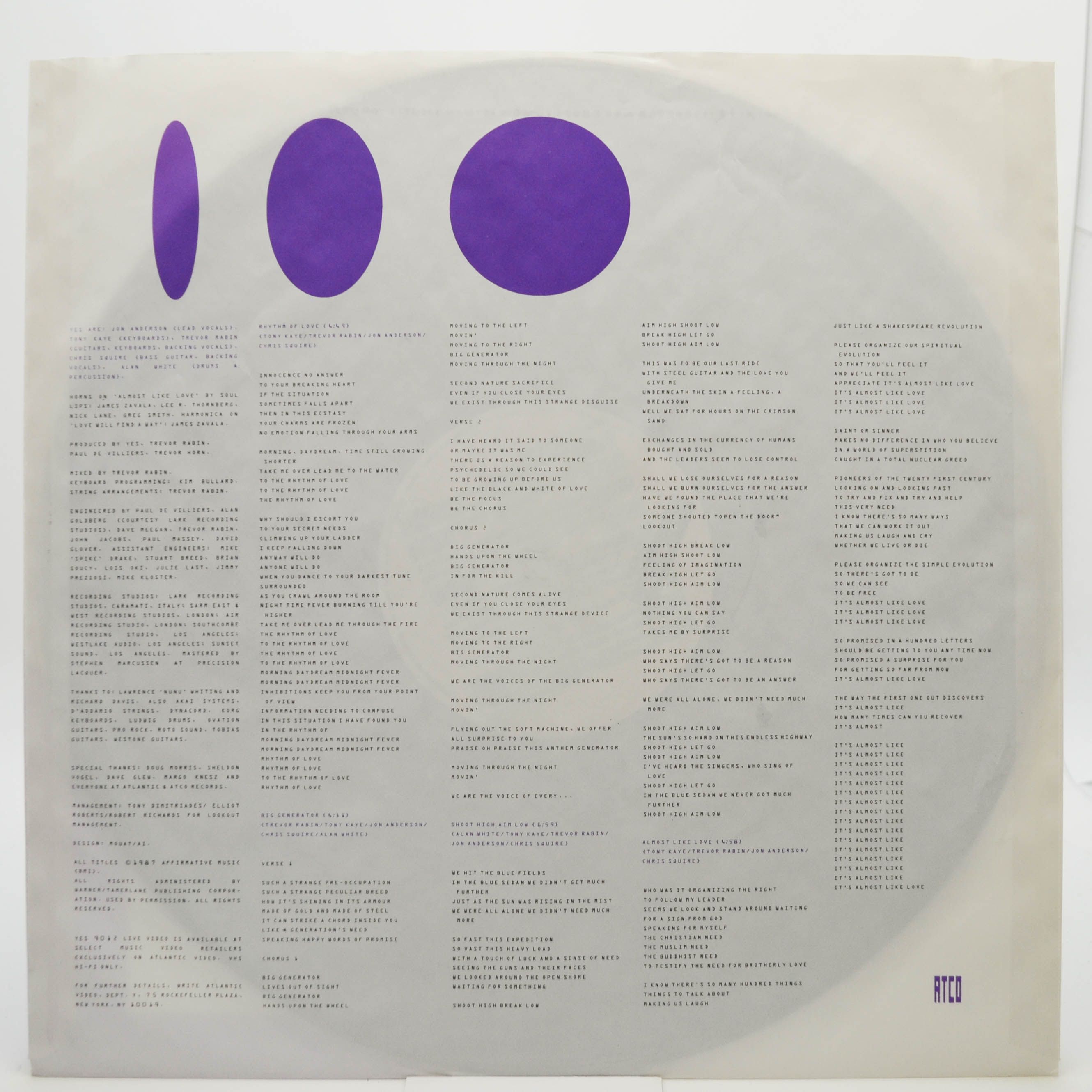 Виниловая пластинка Yes — Big Generator, 1987