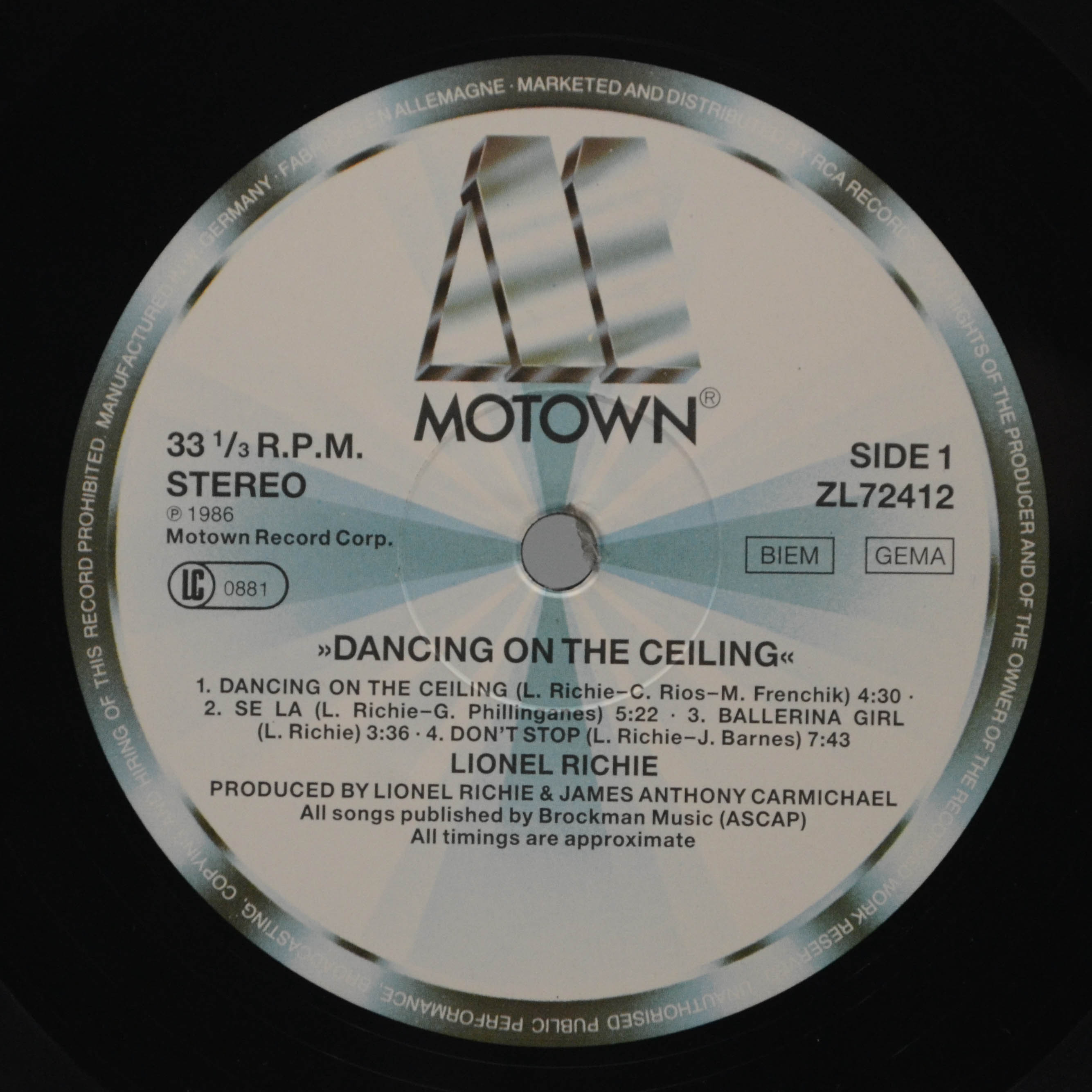 Виниловая пластинка Lionel Richie — Dancing On The Ceiling, 1986