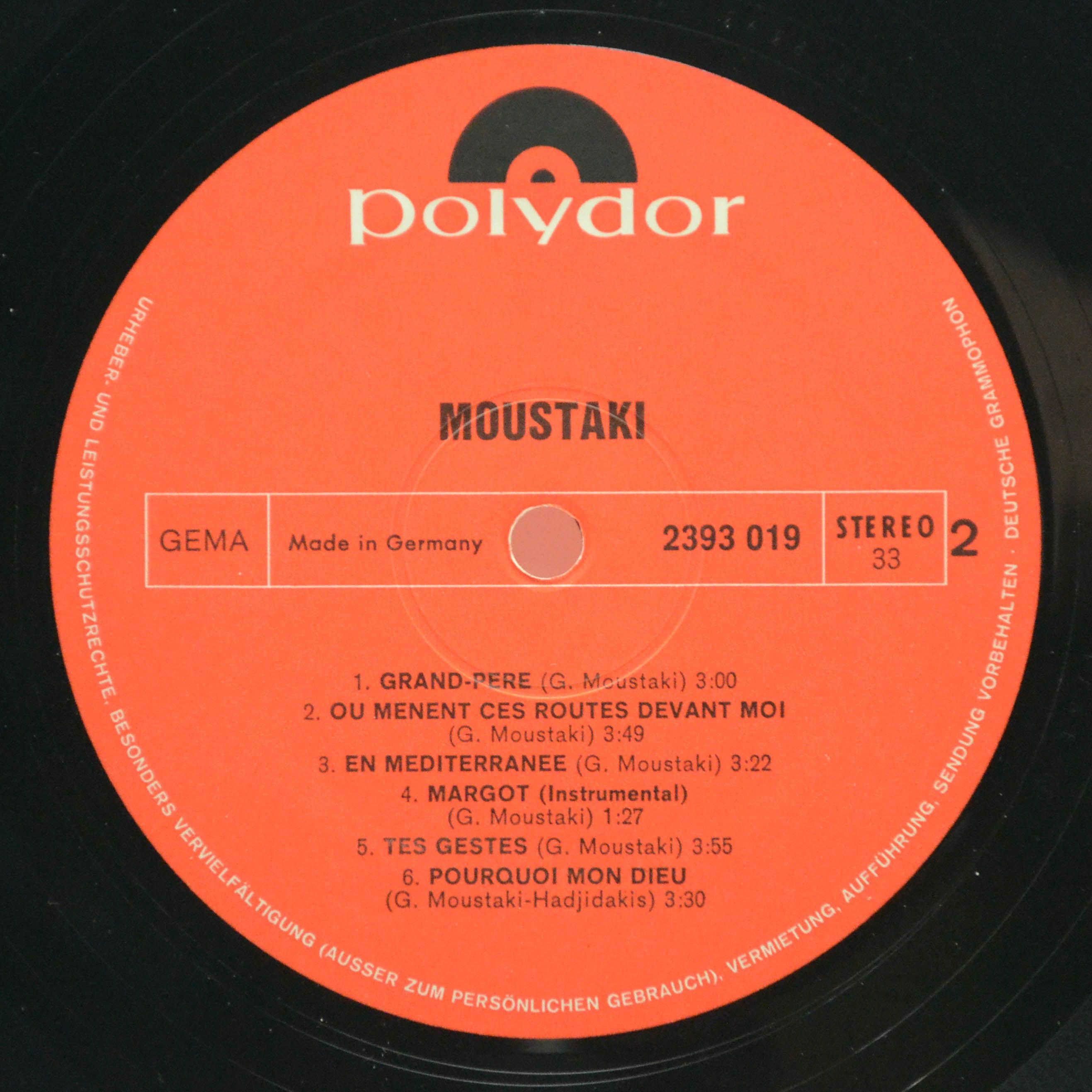 Виниловая пластинка Moustaki — Moustaki, 1971