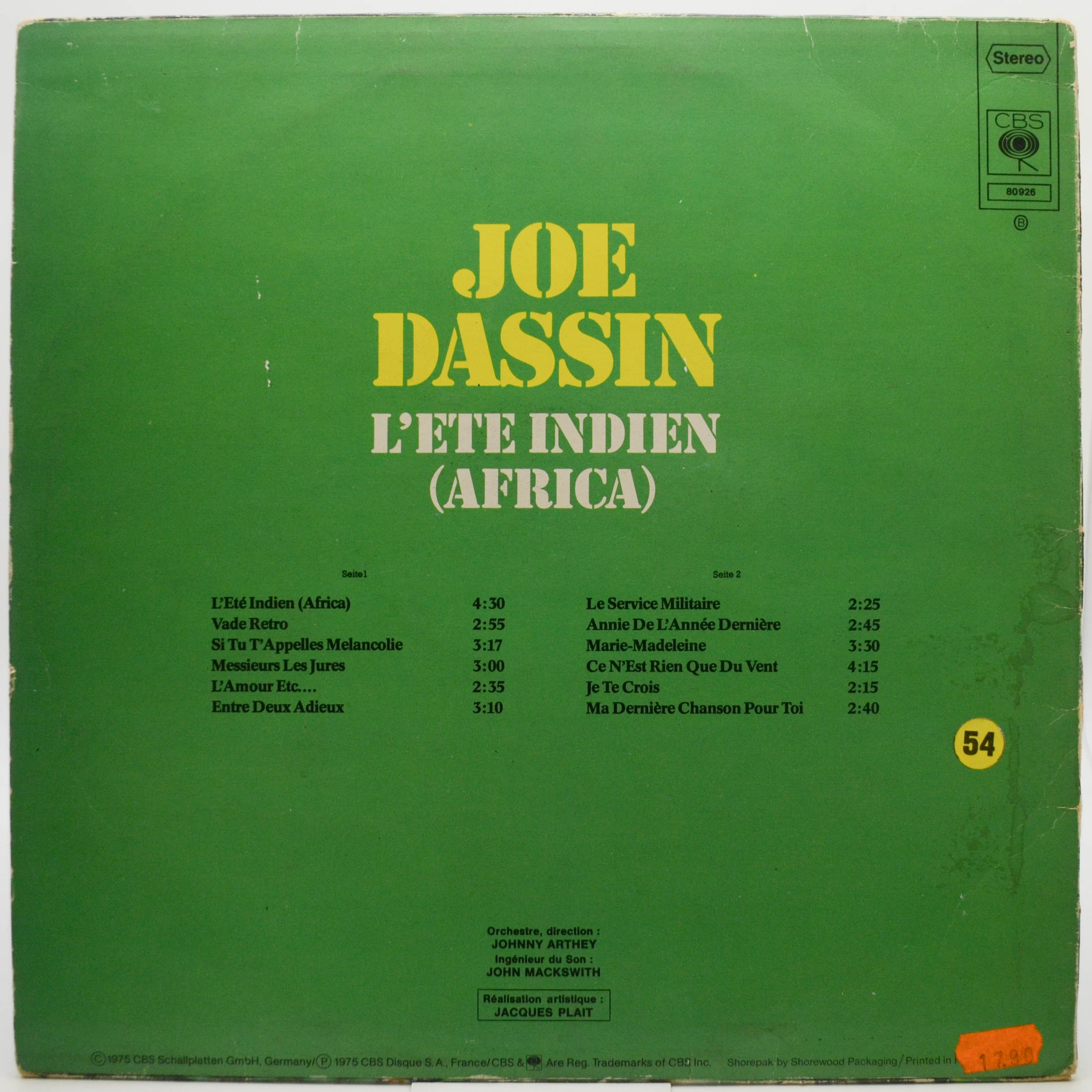 Виниловая пластинка Joe Dassin — L'Ete Indien (Africa), 1974