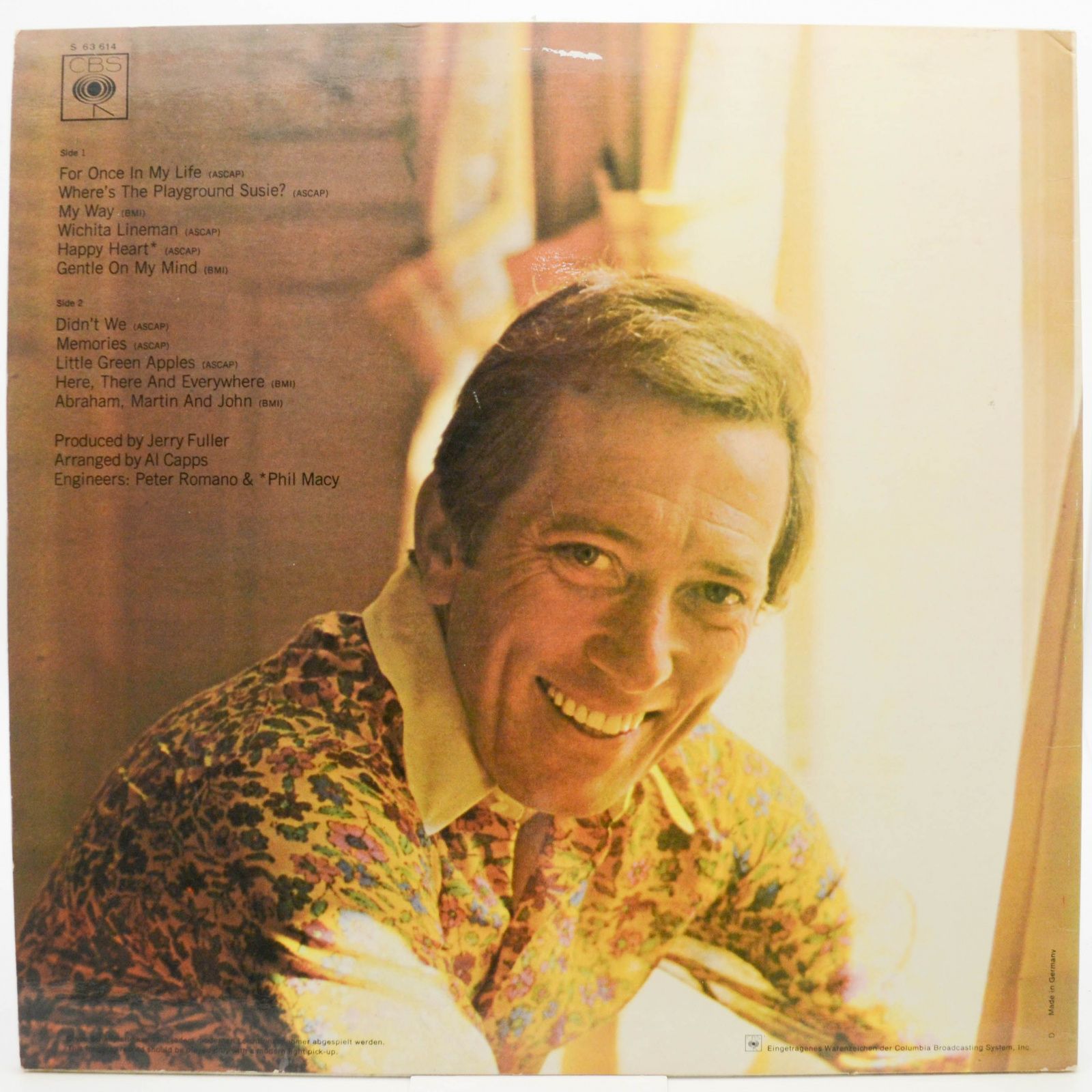 Виниловая пластинка Andy Williams — Happy Heart, 1969