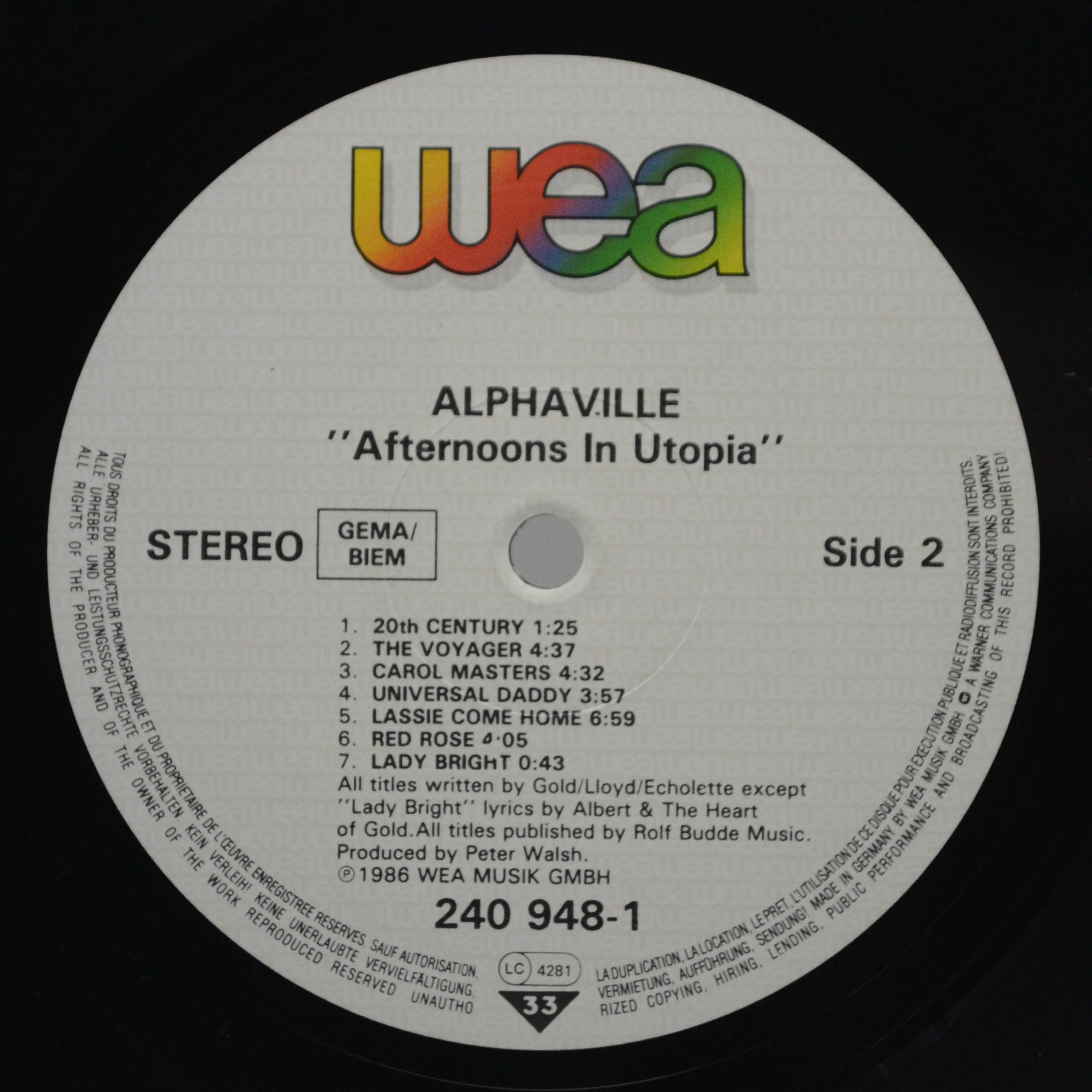 Alphaville — Afternoons In Utopia, 1986