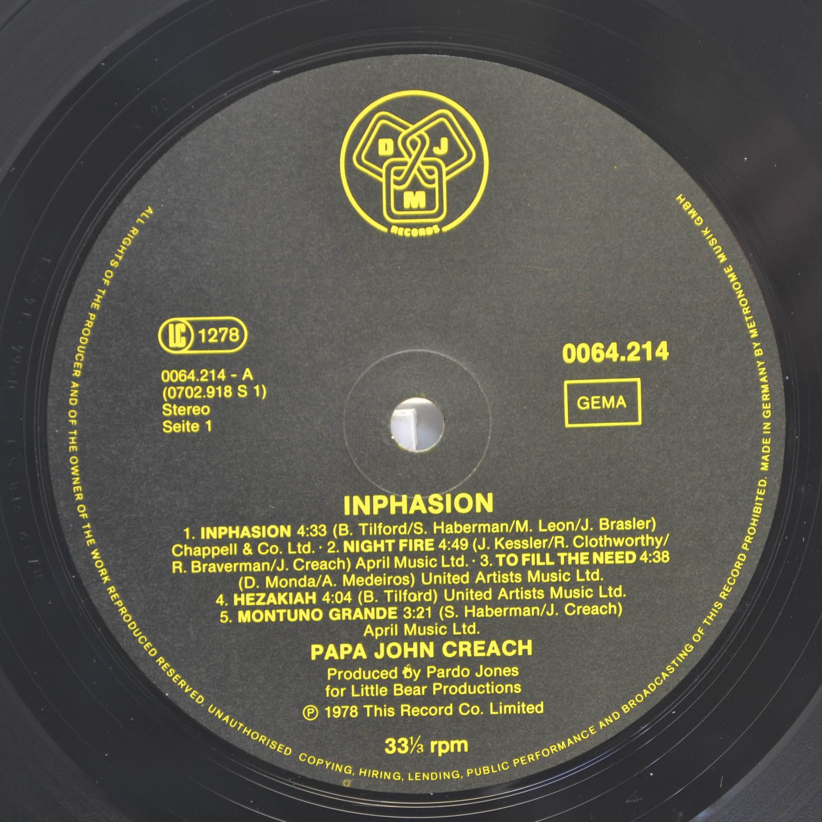 Виниловая пластинка Papa John Creach — Inphasion, 1978