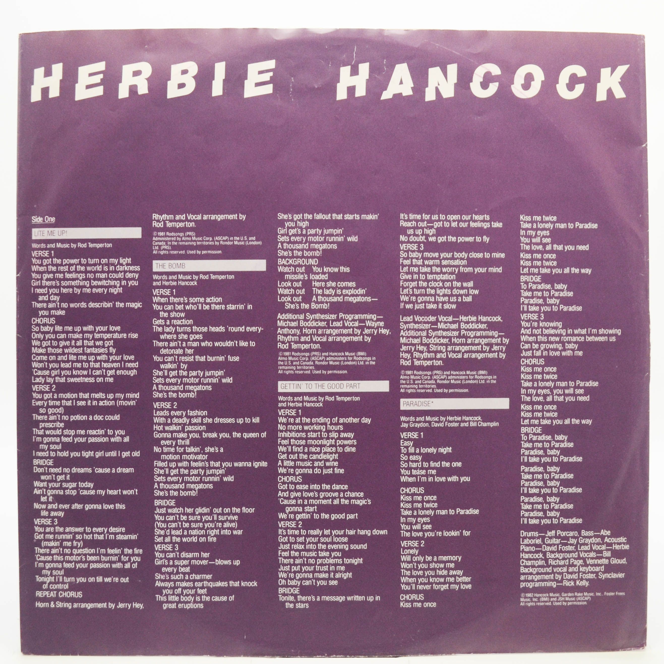 Виниловая пластинка Herbie Hancock — Lite Me Up, 1982