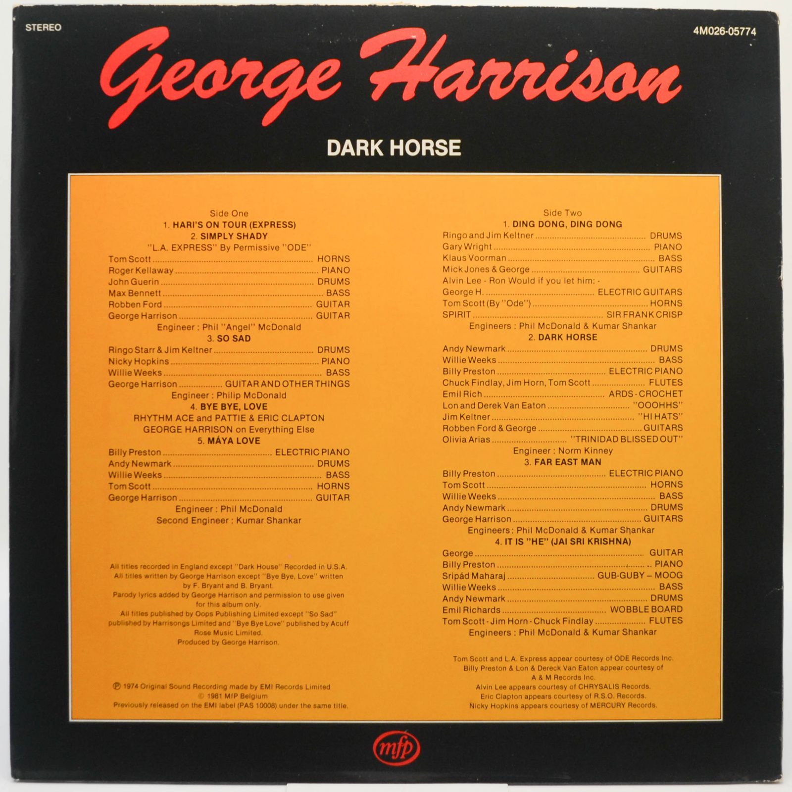 Виниловая пластинка George Harrison — Dark Horse, 1981