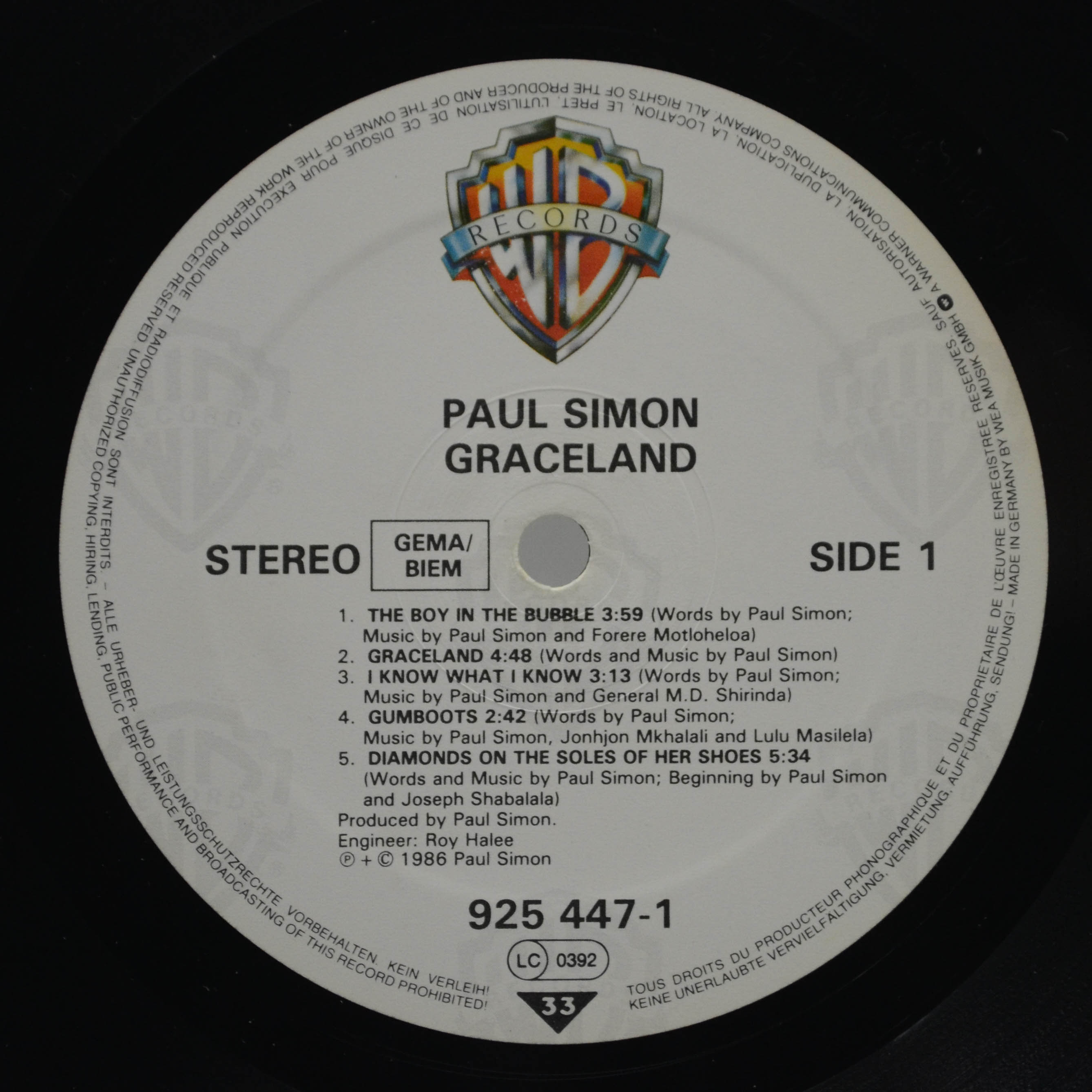 Виниловая пластинка Paul Simon — Graceland, 1986