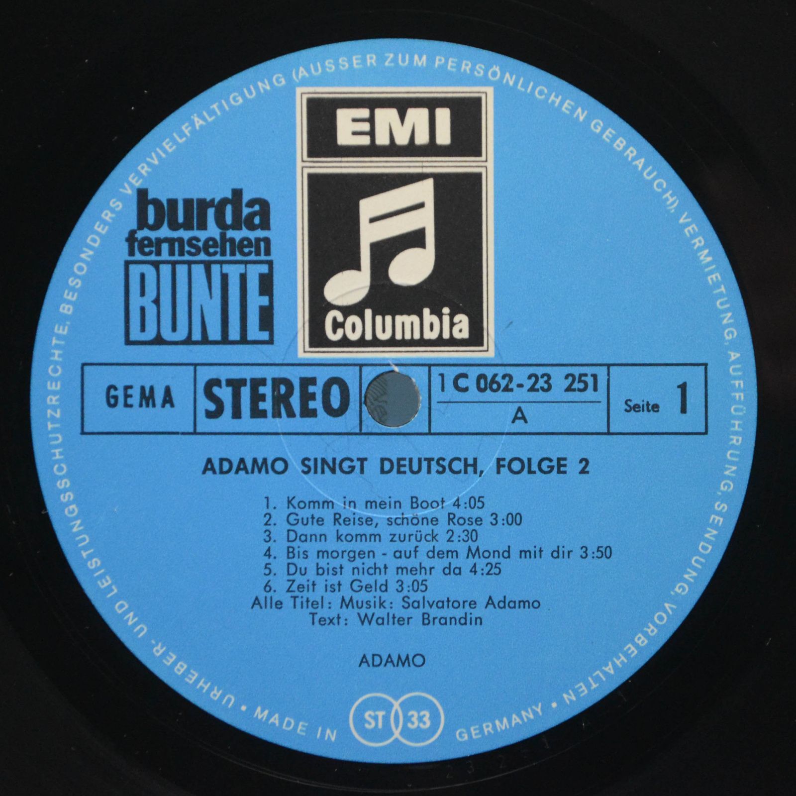Виниловая пластинка Adamo — Adamo Singt Deutsch Folge 2, 1970