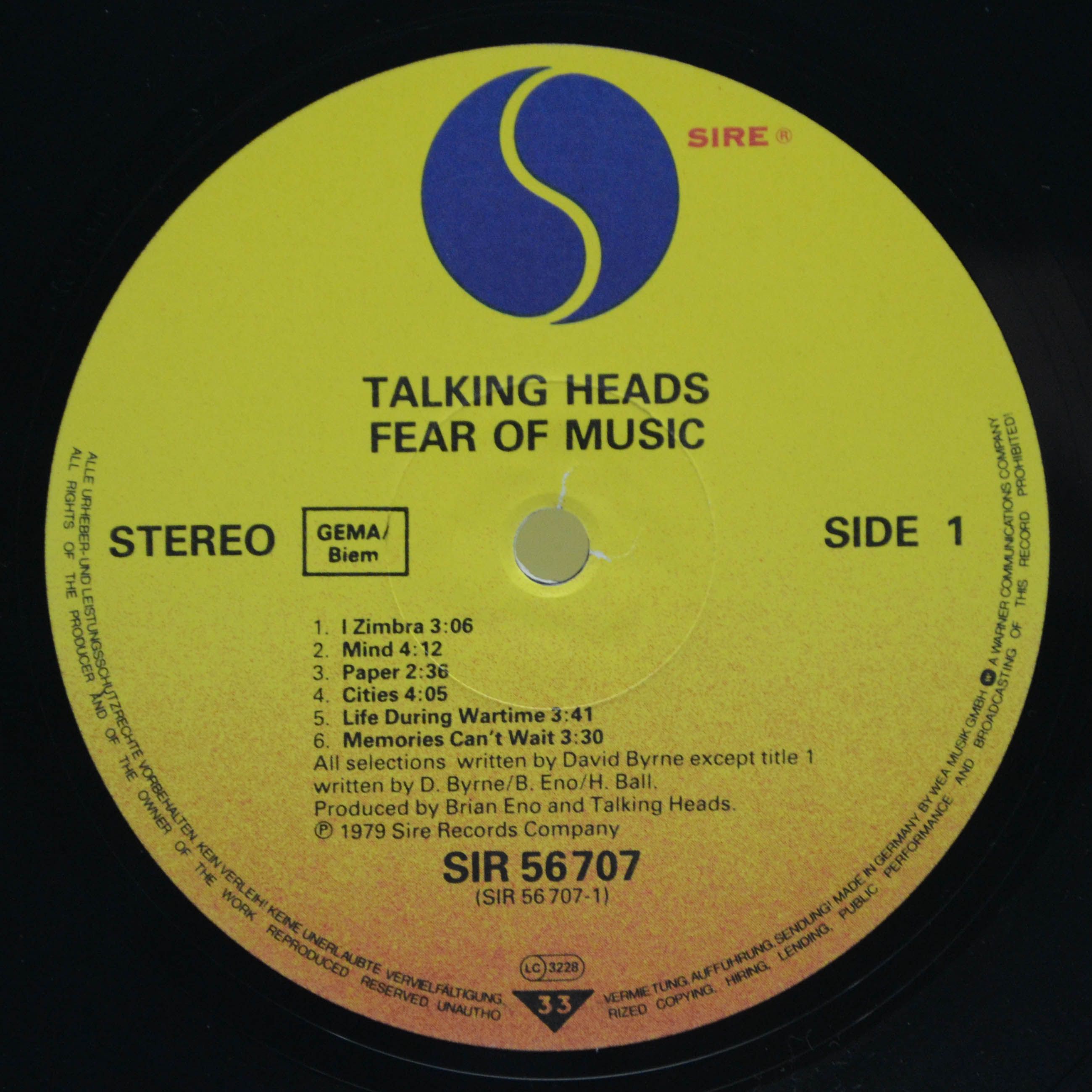 Виниловая пластинка Talking Heads — Fear Of Music, 1979