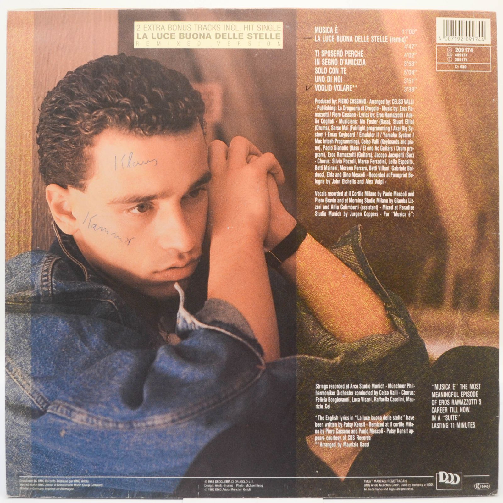 Виниловая пластинка Eros Ramazzotti — Musica È, 1988