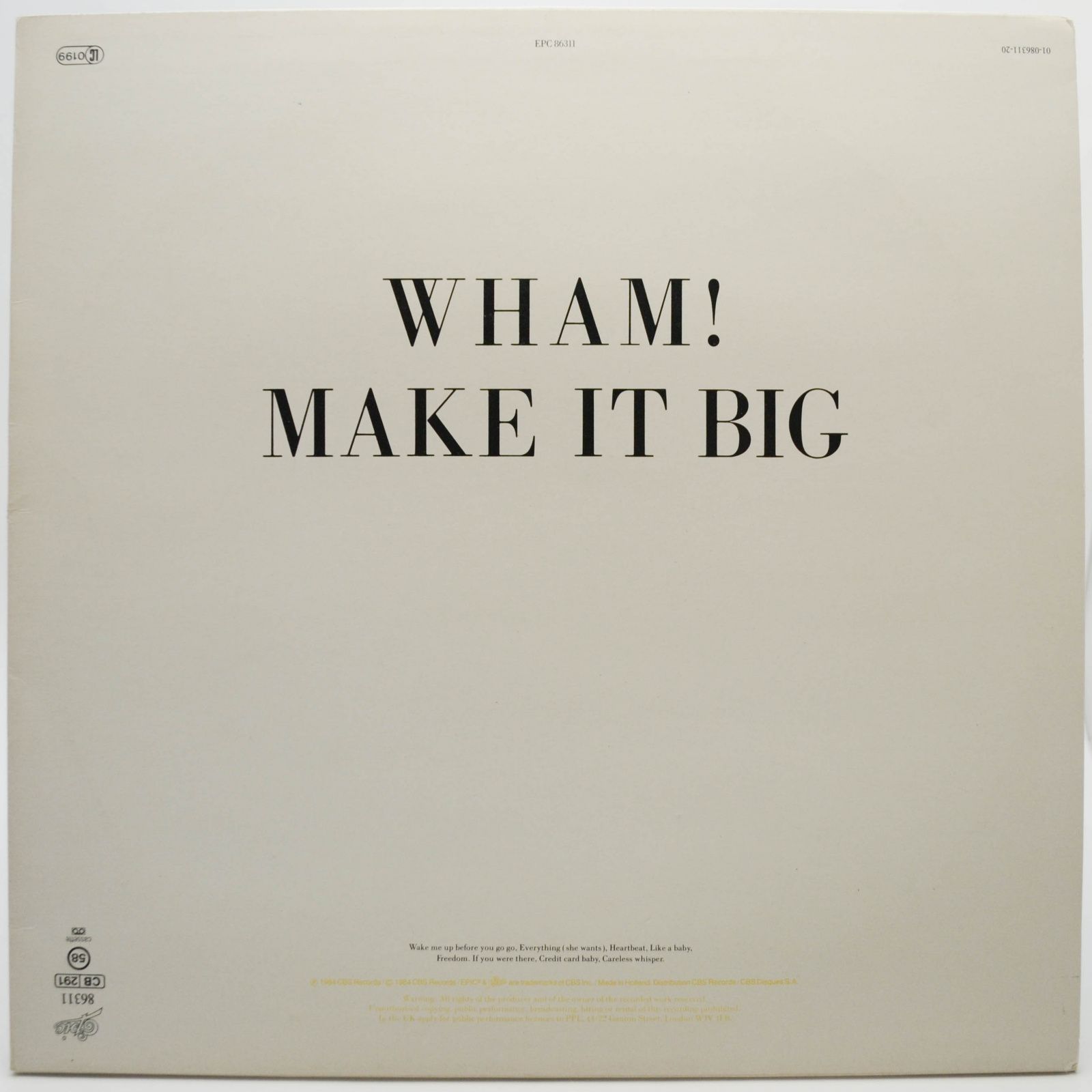 Виниловая пластинка Wham! — Make It Big (poster), 1984