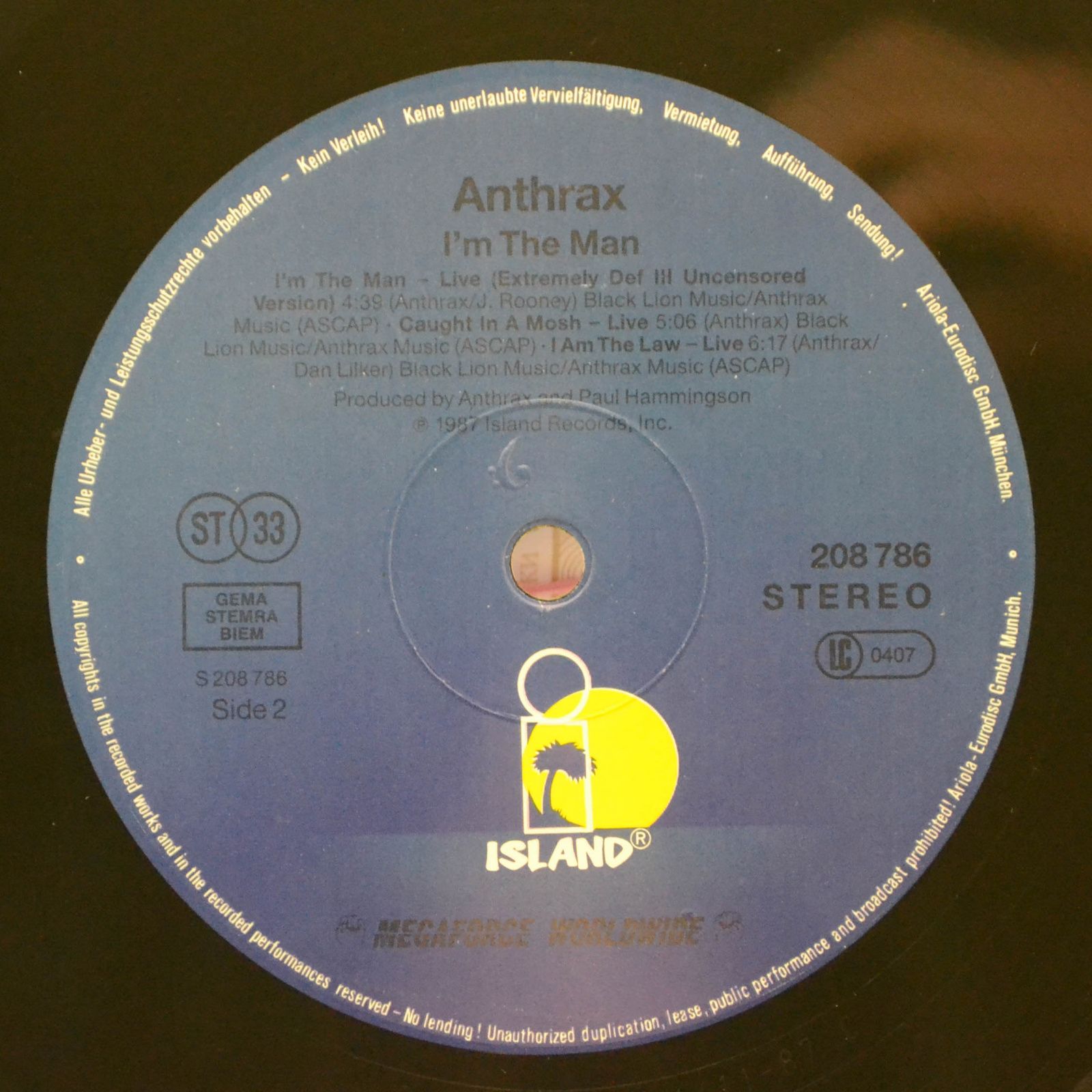 Виниловая пластинка Anthrax — I'm The Man, 1987
