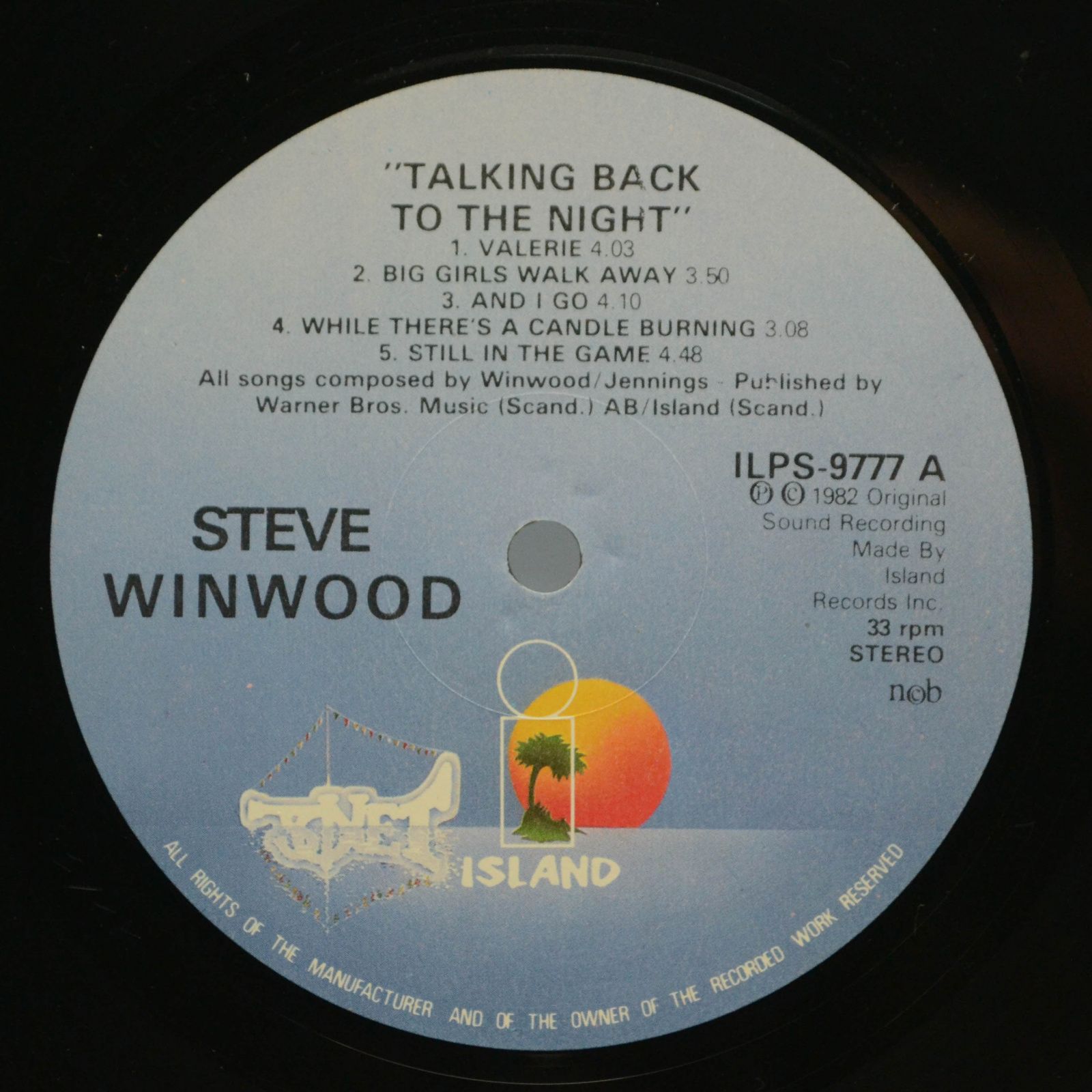 Виниловая пластинка Steve Winwood — Talking Back To The Night, 1982