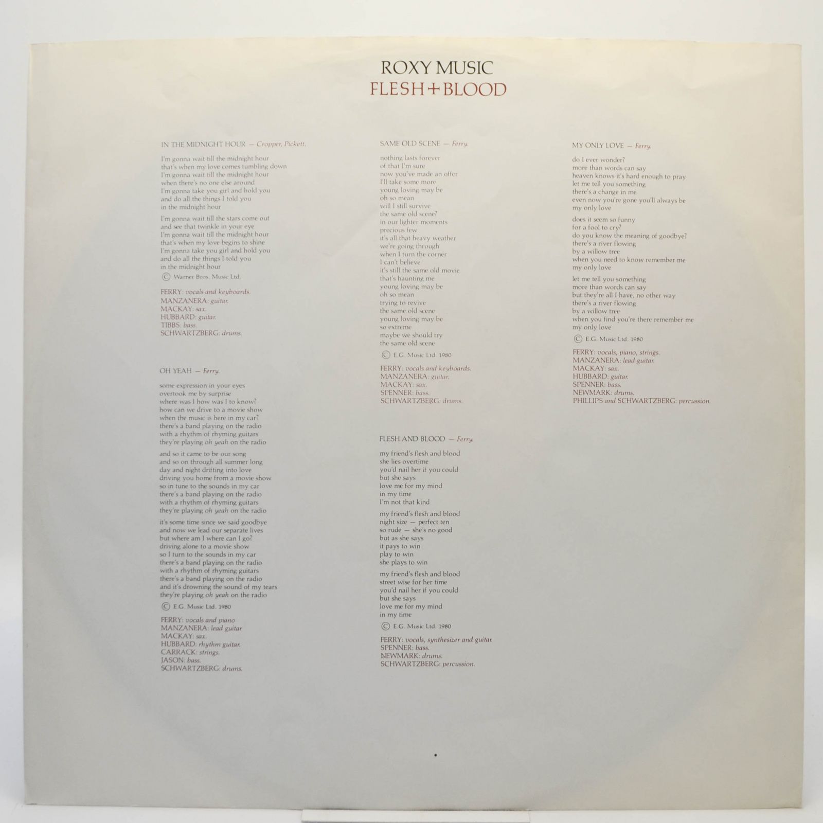 Виниловая пластинка Roxy Music — Flesh + Blood, 1980
