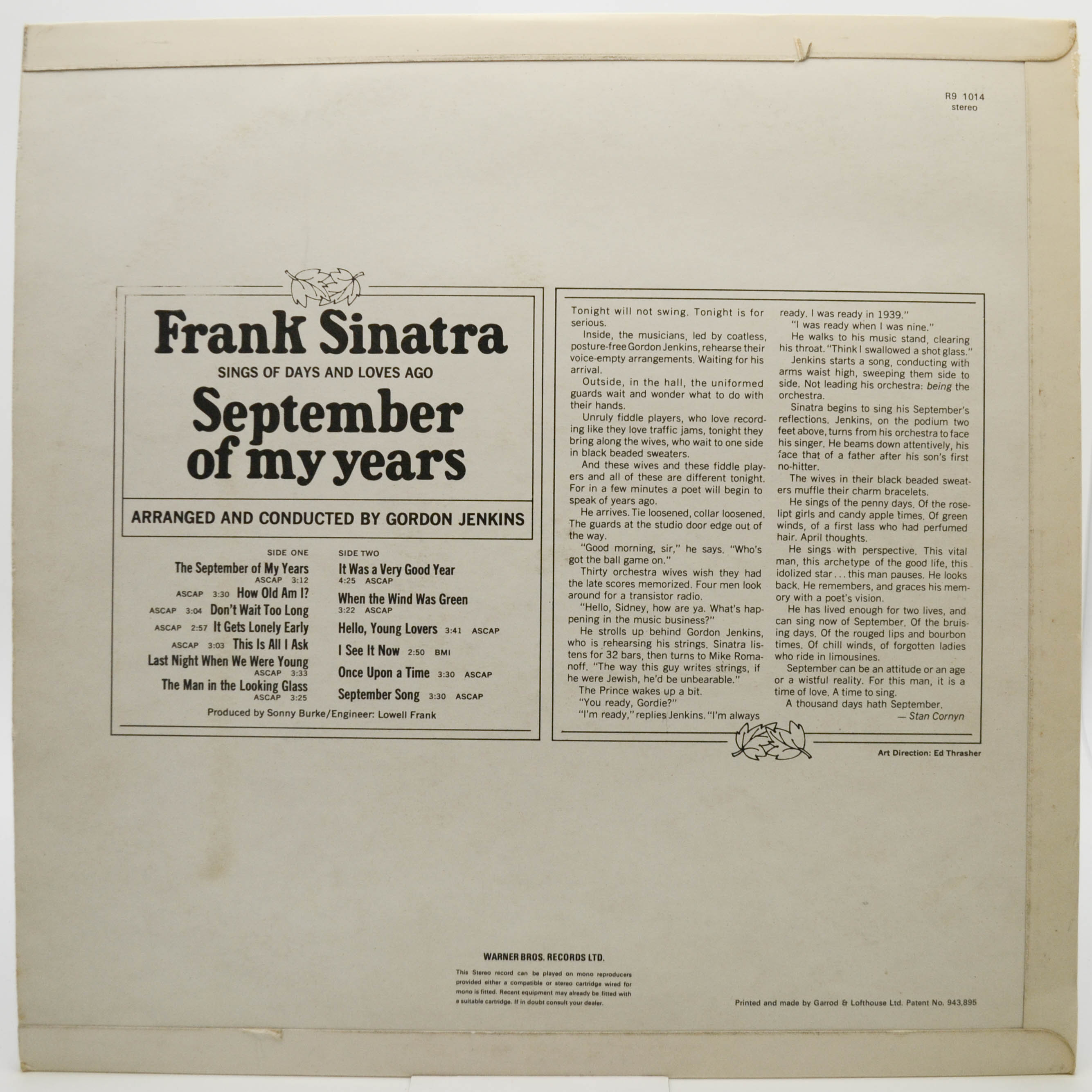 Frank Sinatra — September Of My Years (UK), 1965
