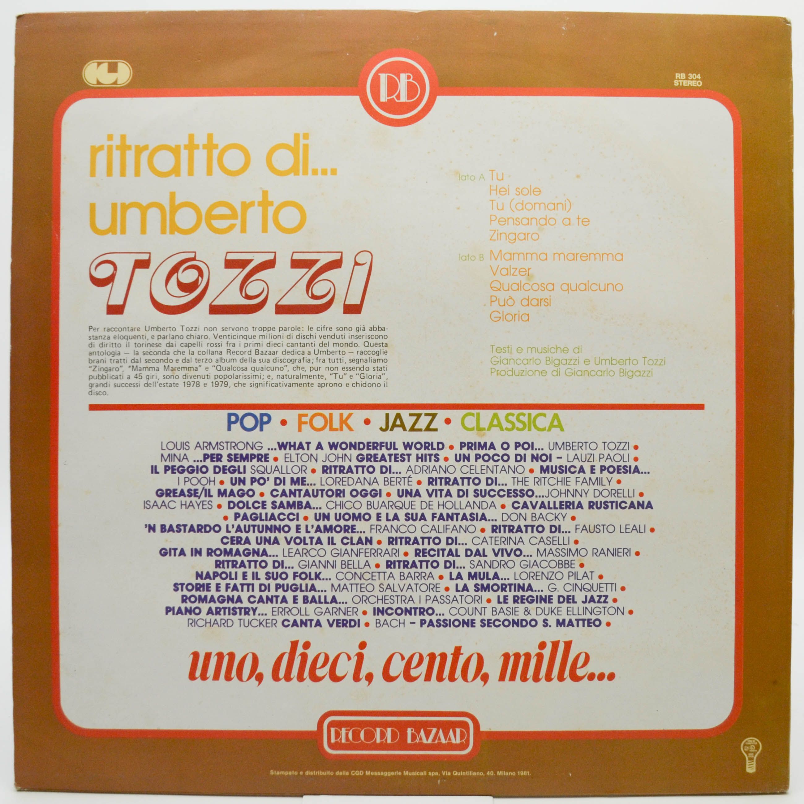 Виниловая пластинка Umberto Tozzi — Ritratto Di... Umberto Tozzi (Italy), 1981