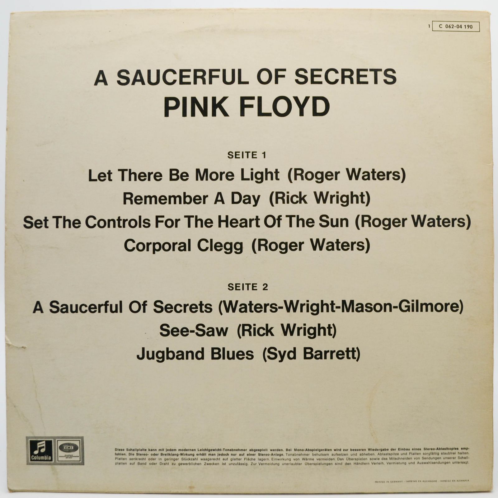 Виниловая пластинка Pink Floyd — A Saucerful Of Secrets, 1968